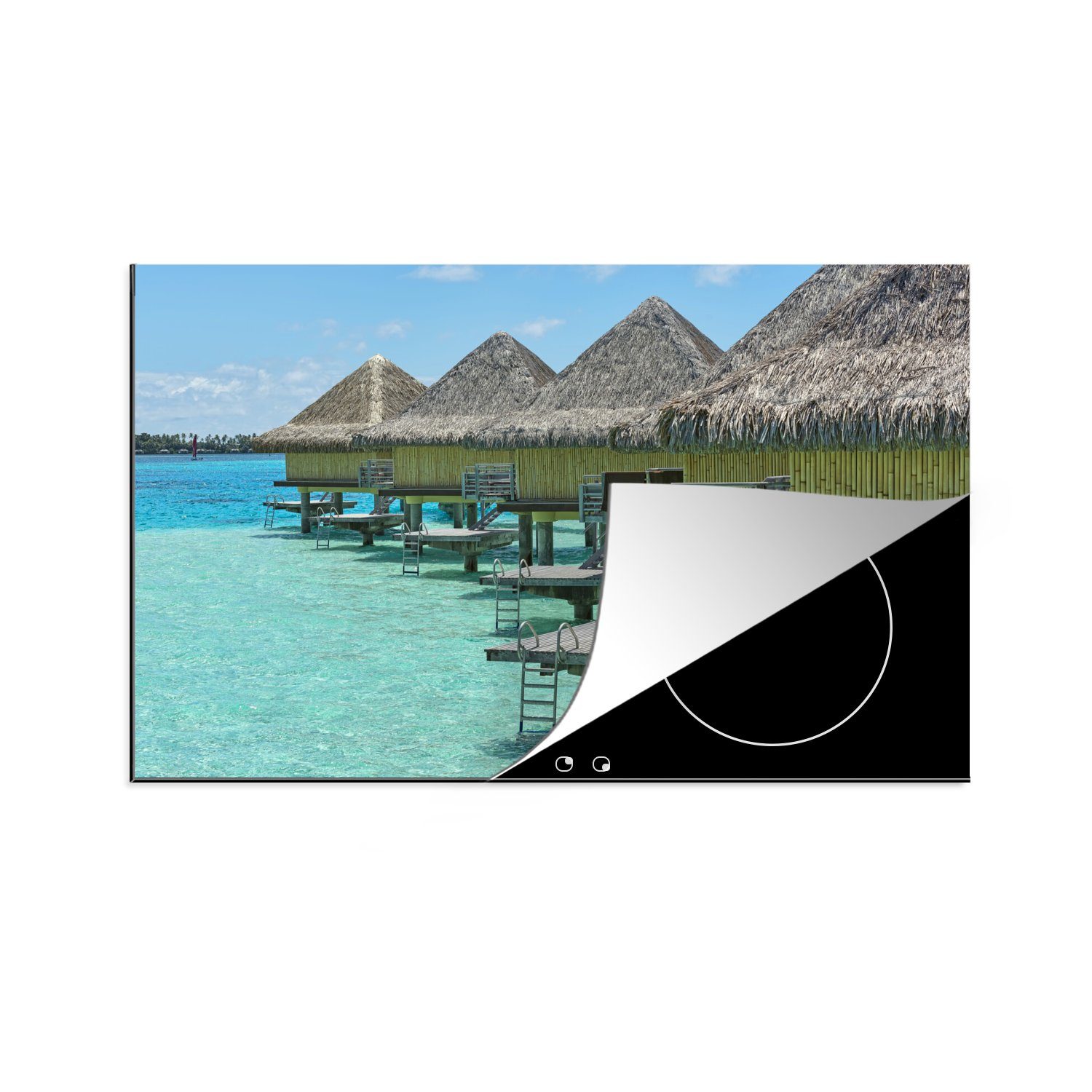 MuchoWow Herdblende-/Abdeckplatte Wasserbungalows auf Bora Bora, Vinyl, (1 tlg), 81x52 cm, Induktionskochfeld Schutz für die küche, Ceranfeldabdeckung