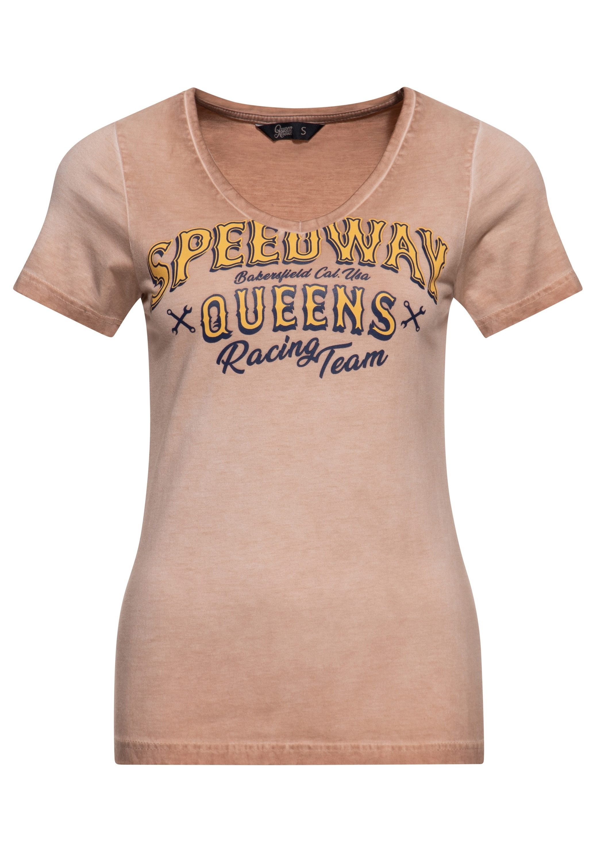 QueenKerosin Print-Shirt Speedway Queens (1-tlg) mit V-Ausschnitt