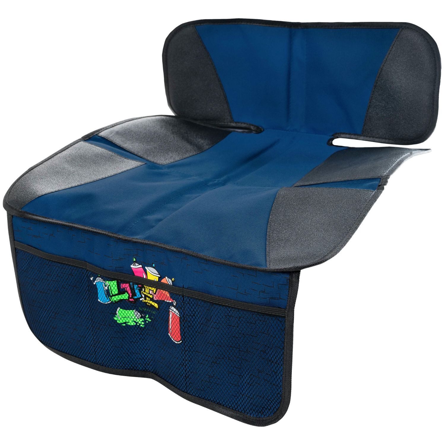WALSER Kindersitzunterlage Schutz-Unterlage Schon-Bezug Kindersitz Graffiti, Set, 1-tlg., 1x Unterlage für Kindersitz, Auto Sitz-Schoner KFZ Autositz-Auflage Netzfächer Isofix geeignet
