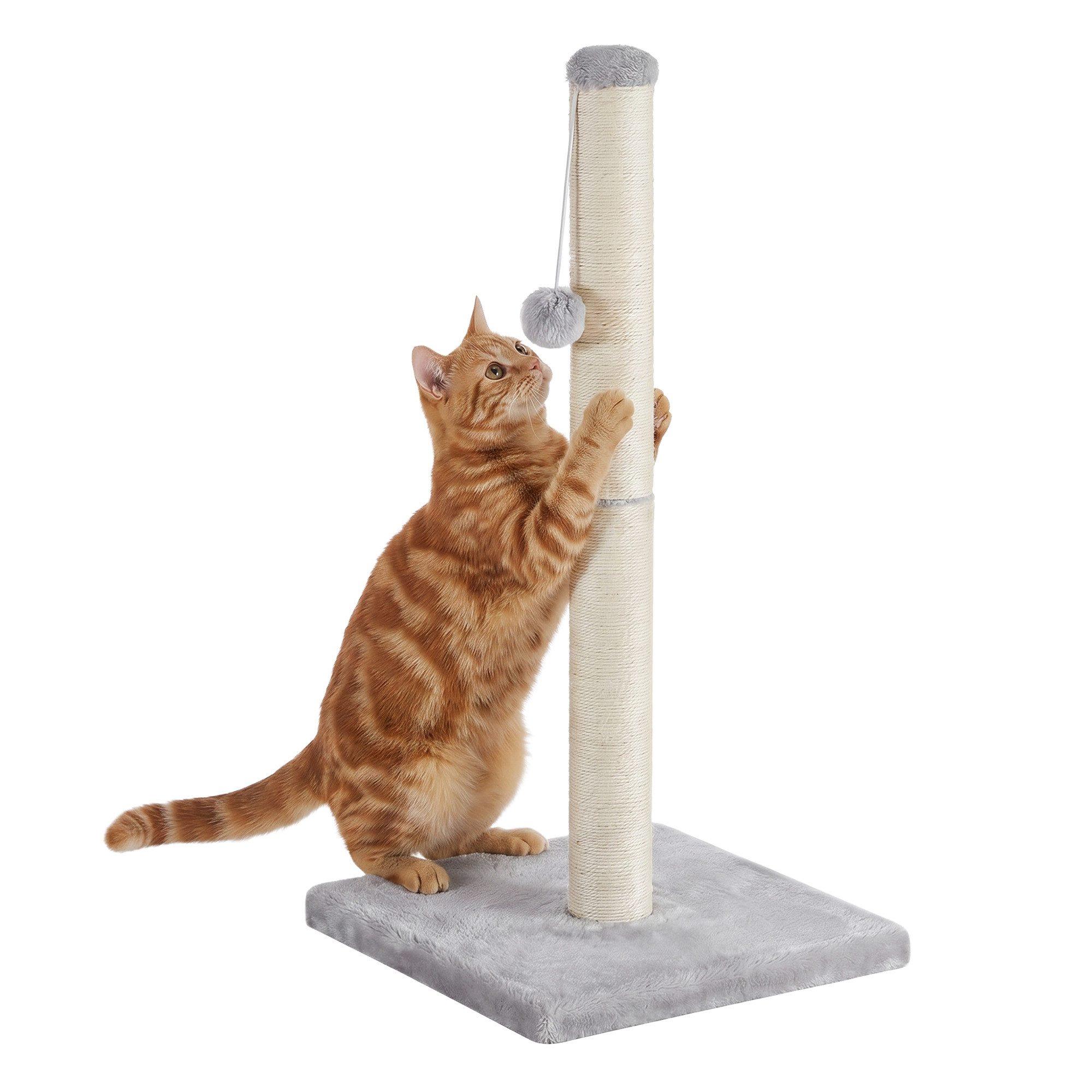 FEANDREA Kratzbaum aus Natürlichem Sisal mit Spielzeug, Möbelschutz für Große Katzen, 40 x 40 x 84 cm, für Kätzchen und ausgewachsene Katzen, mit Sisalstamm