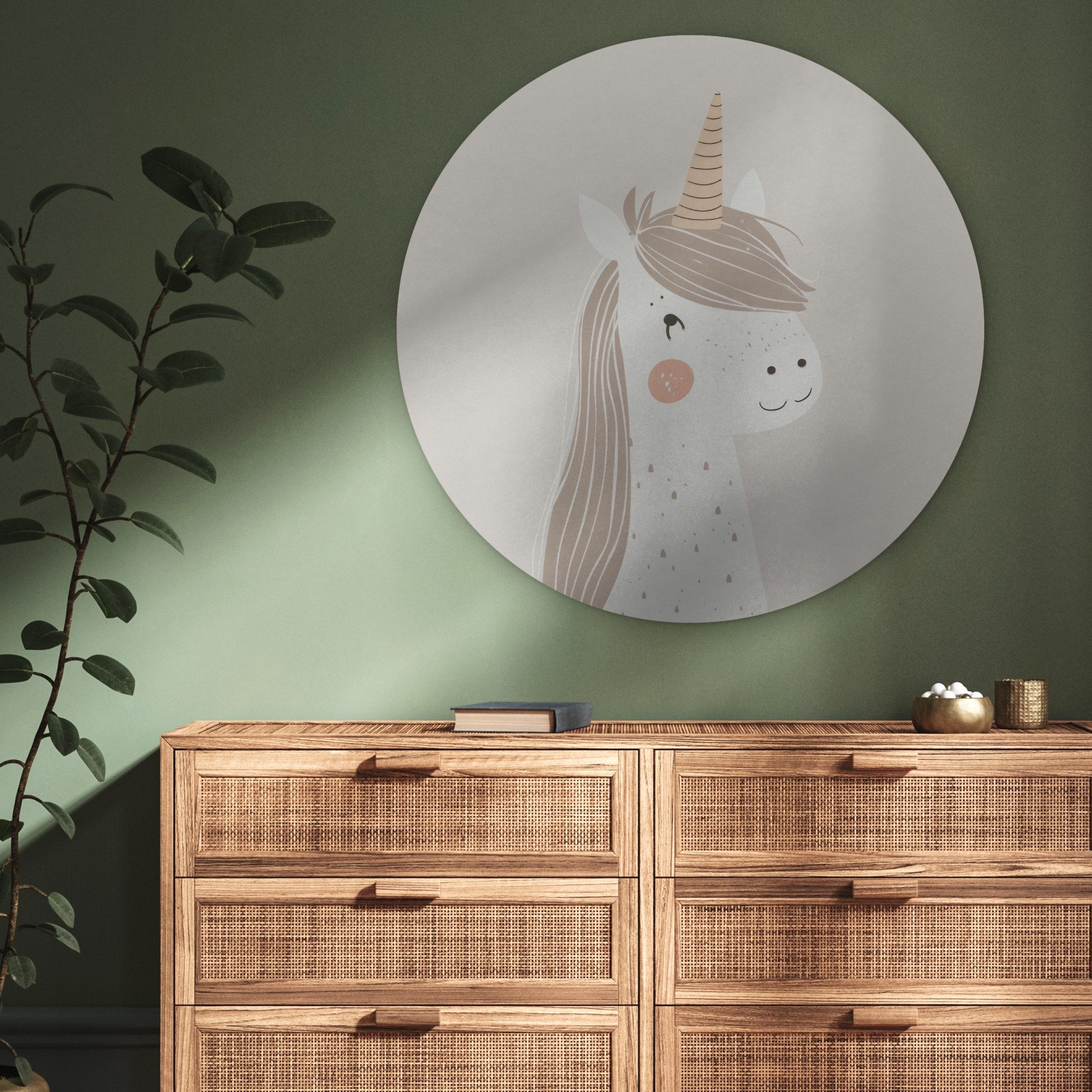 MuchoWow Gemälde Einhorn - Pastellfarben - Einhorn, Fotodruck (1 St), Wandkreis XXL, Wandpaneele, Schalldämmung, Akustikbilder 90x90 cm
