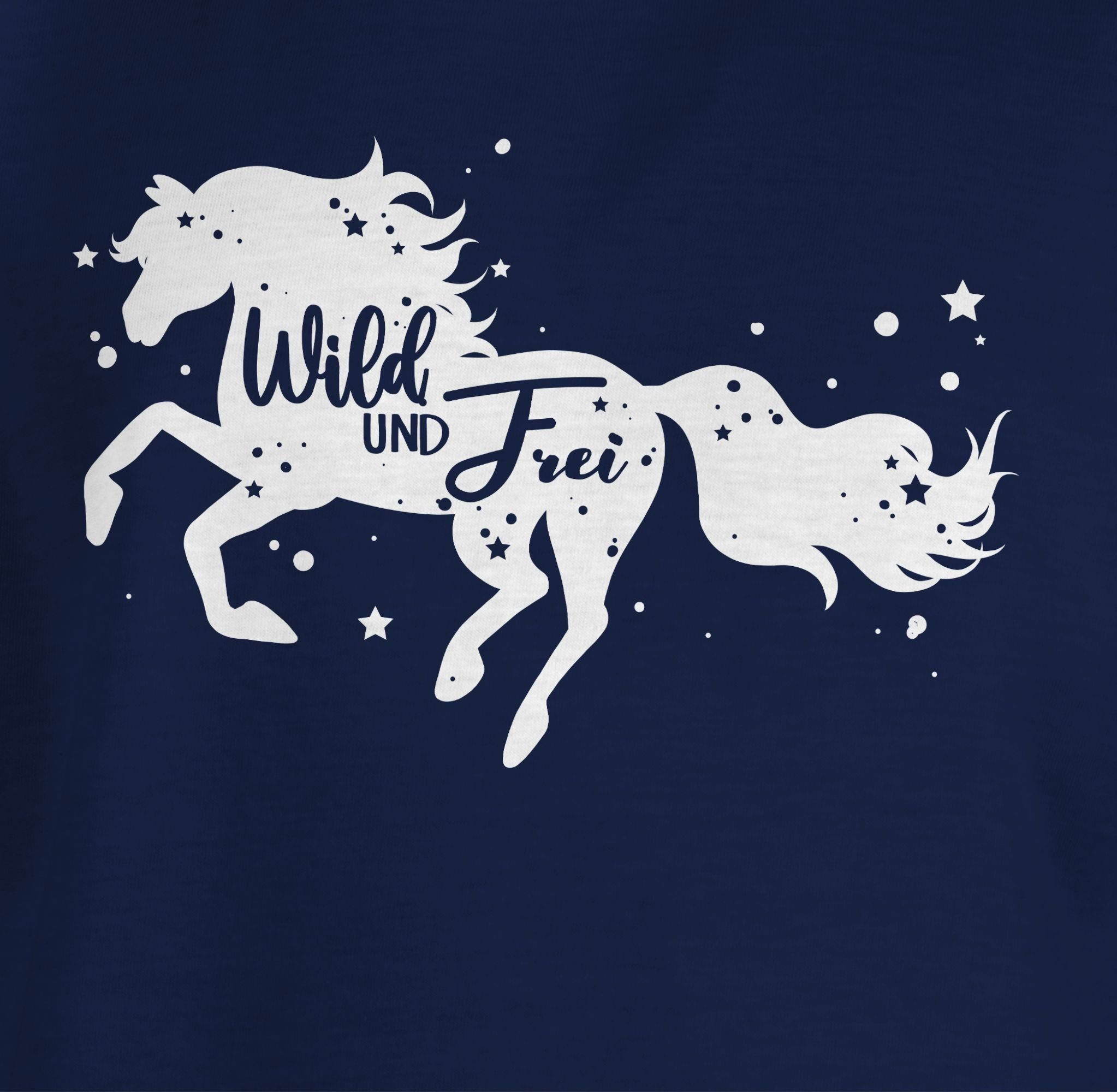und 2 Pferdemotiv Shirtracer Frei T-Shirt Wild Dunkelblau Pferd