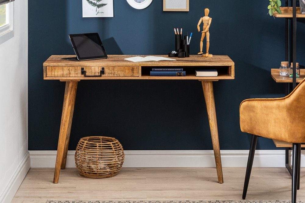 riess-ambiente Schreibtisch RETRO 120cm natur, Arbeitszimmer · Massivholz · mit Schublade · Home Office