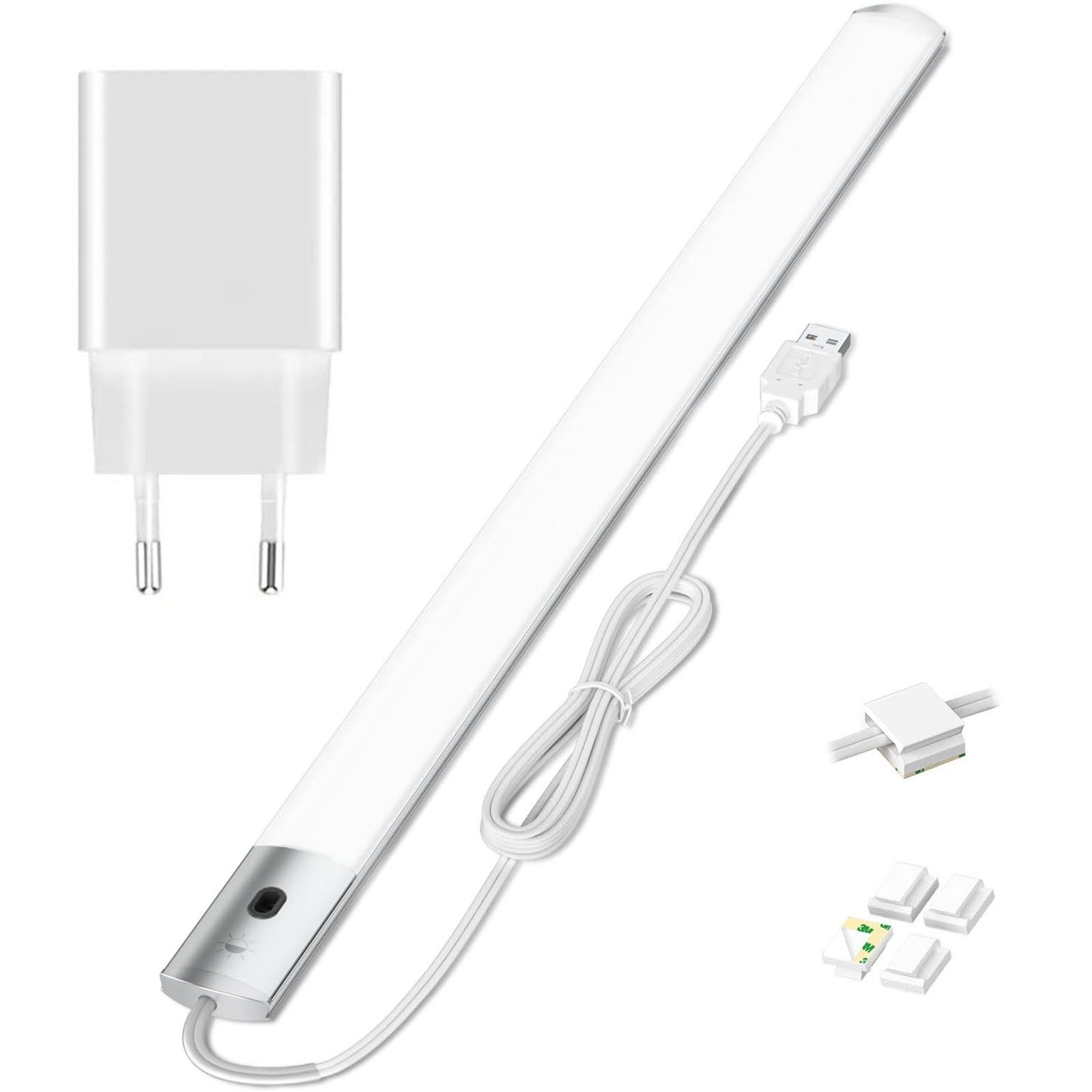 REDOM LED Unterbauleuchte Schrankbeleuchtung Sensorleuchte Dimmbar LED Schrankleuchte Möbellicht, Mit USB Kabel Klebepads, LED fest integriert, 3 Lichtfarben, Dimmbar LED Unterbauleuchte für Küche Schrank Arbeitsplatte