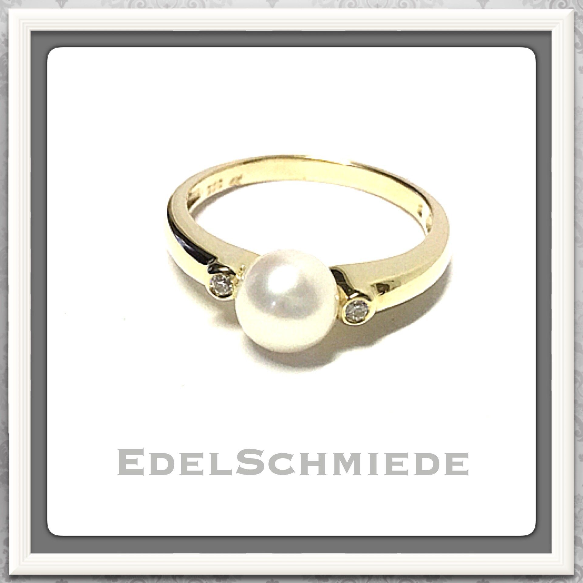 Edelschmiede925 Schmuckset Perlenring 333 Gelbgold Zirkonia + SWP Schmuckring Ring #60