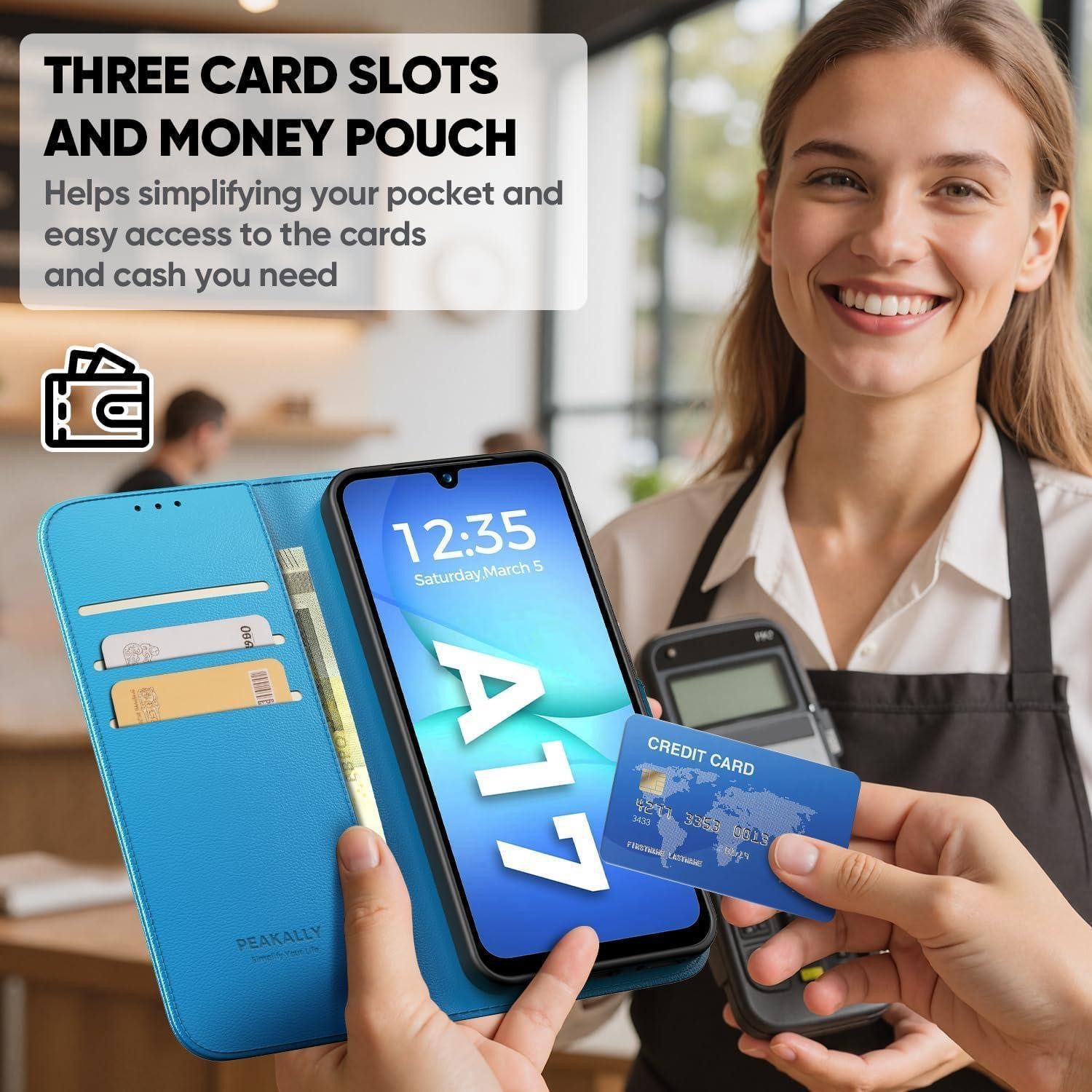 LuxusKollektion Flip Case Handyhülle A17 5G Klapphülle Samsung Galaxy A17 Leuchtend Blau