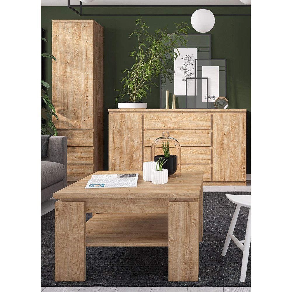 Lomadox Wohnwand Sideboard Couchtisch FORTALEZA-129, Nb. in Eiche und mit 3-tlg), (3-St