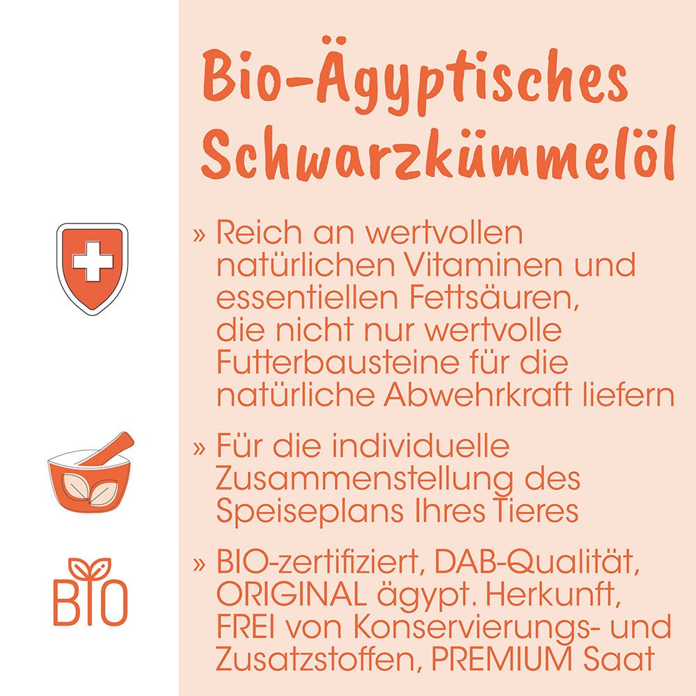 cdVet Singulares Bio-Ägyptisches Schwarzkümmelöl, Ergänzungsfutter für: Zwergkaninchen, Ratten, Meerschweinchen, Vögel, Pferde, Hunde, Reich an wertvollen natürlichen Vitaminen und essentiellen Fettsäuren