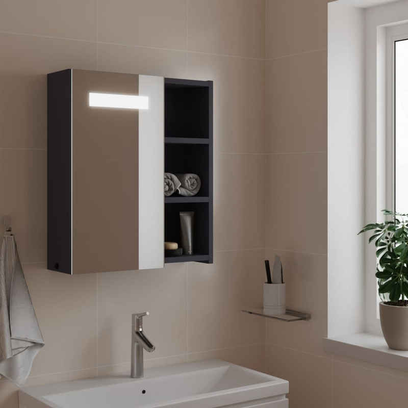 vidaXL Badezimmerspiegelschrank Spiegelschrank mit LED-Beleuchtung Grau 45x13x52 cm (1-St)