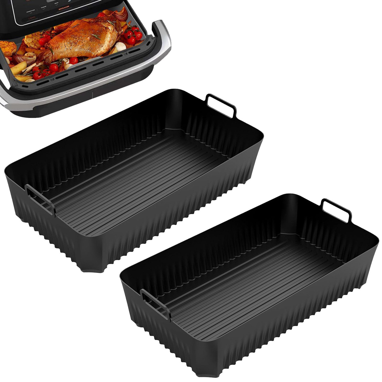 BlingBin Silikonform Ninja Heißluftfritteuse Zubehör für AF500EU / Cosori 10L, (2er Set 2-tlg), Silikonform Airfryer Zubehör für Max Ninja Foodi Flexdrawer 10,4L