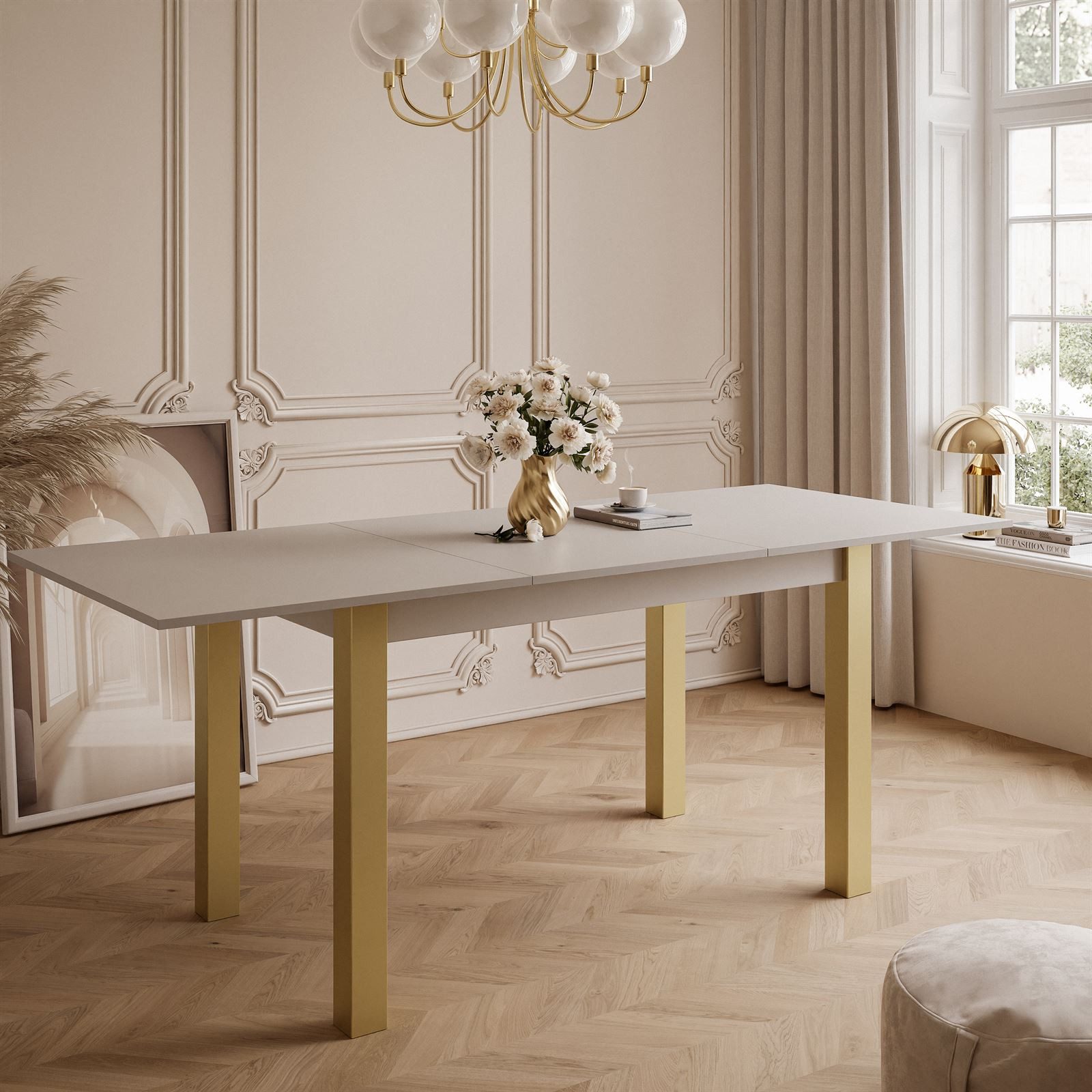 Lookway Esstisch ARTON GOLD ausziehbarer Tisch 140 cm, 140-195x80x77 cm – Bild 3 von 5