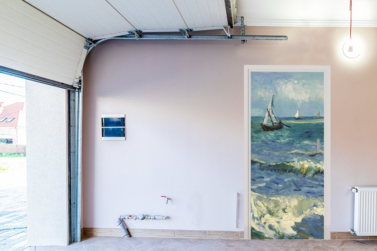 Gogh, (1 Saintes-Maries-de-la-Mer Meereslandschaft - bedruckt, 75x205 Matt, bei cm van Türaufkleber, Fototapete Türtapete Tür, Les für St), MuchoWow Vincent
