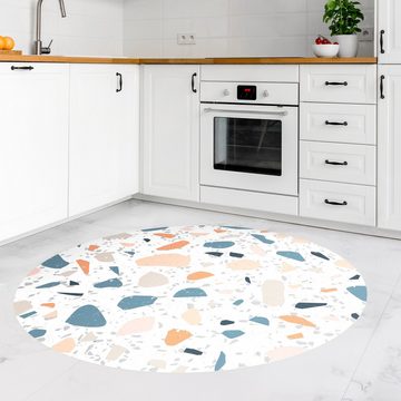 Teppich Vinyl Wohnzimmer Schlafzimmer Flur Küche Muster Terrazzo, Bilderdepot24, rund - petrol glatt, nass wischbar (Küche, Tierhaare) - Saugroboter & Bodenheizung geeignet