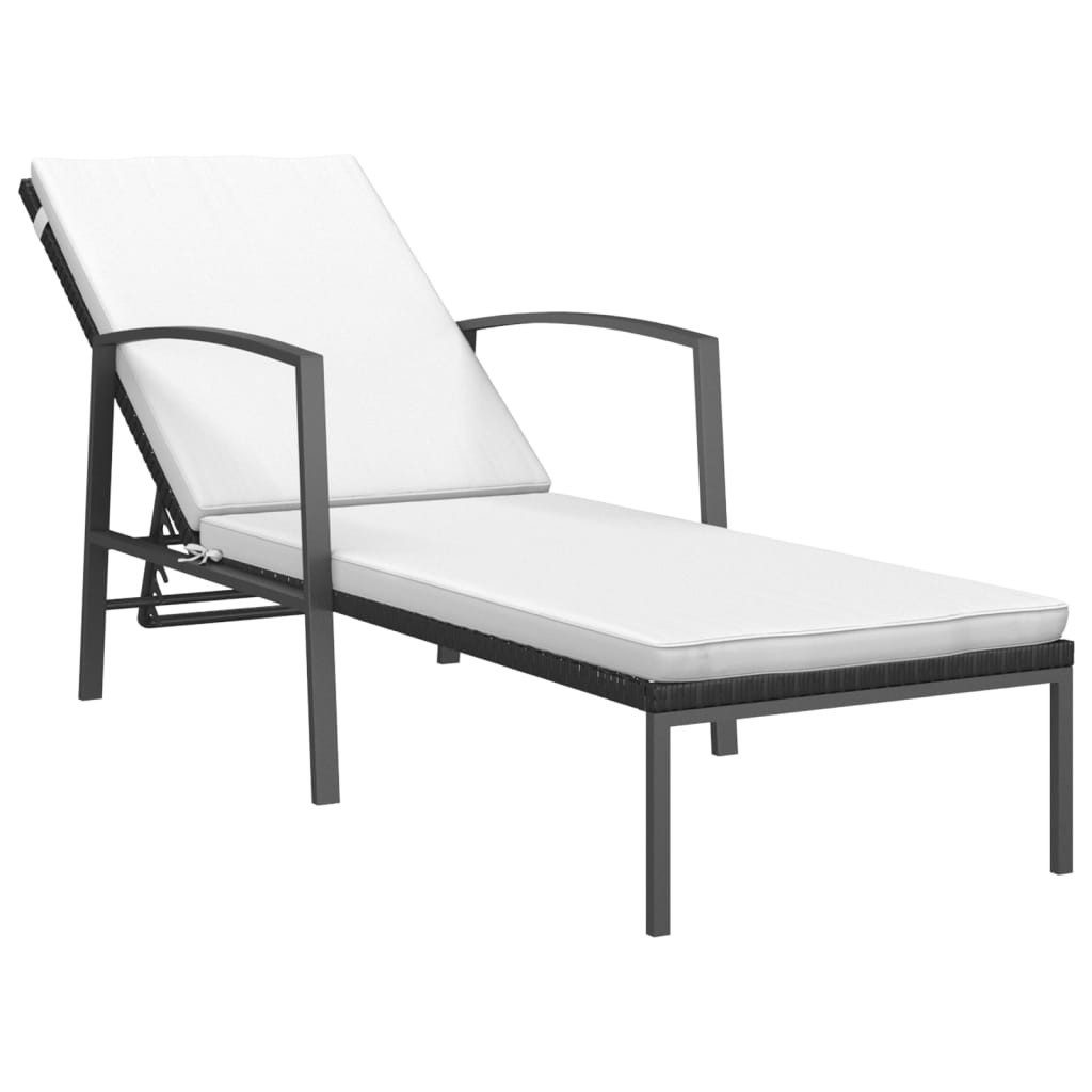 vidaXL Gartenliege Sonnenliege mit Auflage Poly Rattan Schwarz, 1 St.