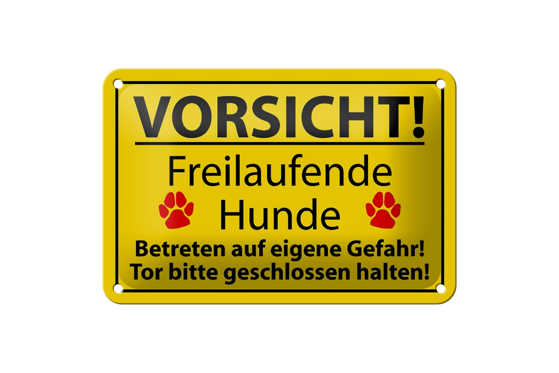 Femer GmbH Metallschild Hinweis 18x12cm Vorsicht Freilaufende Hundeschild, (1 St), gewölbte Oberfläche, abgerundete Ecken, umgeschlagene Kanten