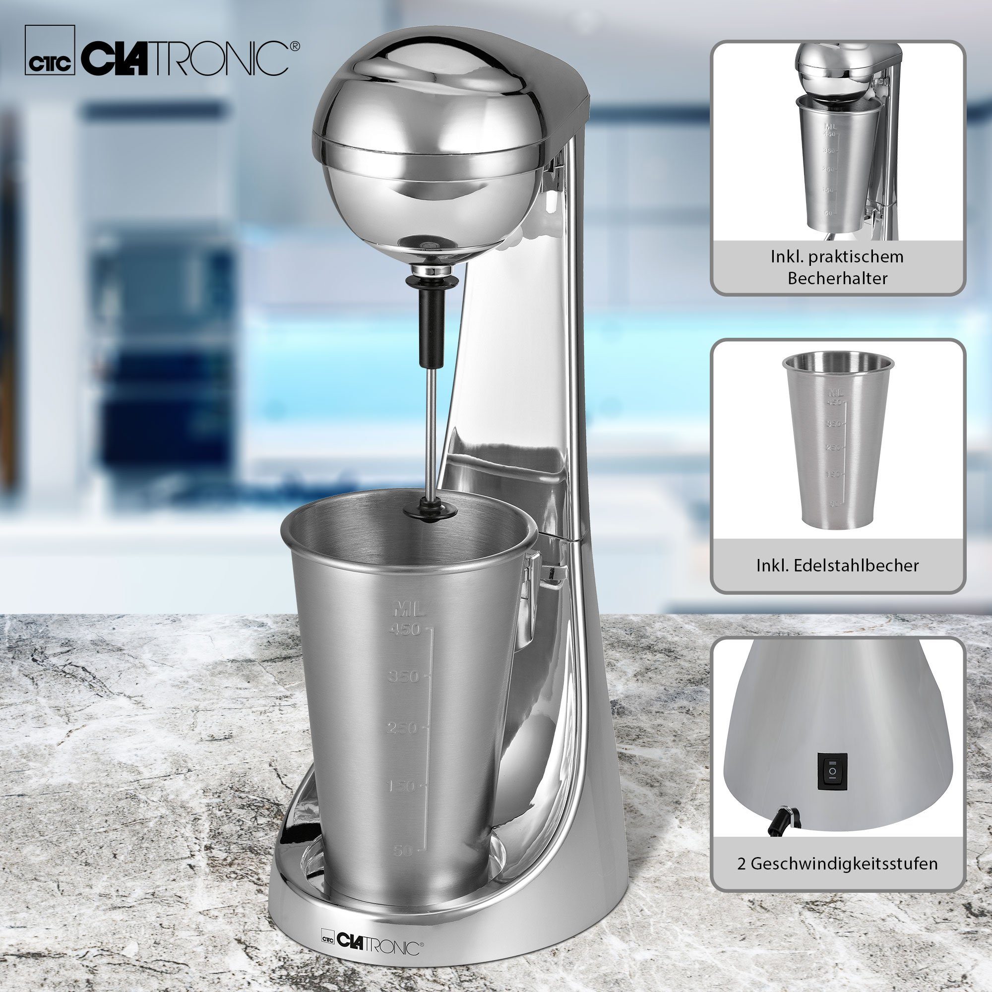 CLATRONIC Standmixer Barmixer Cocktailmixer Milchaufschäumer BM 3472, 65 W, gummierte Füße – Bild 5 von 5