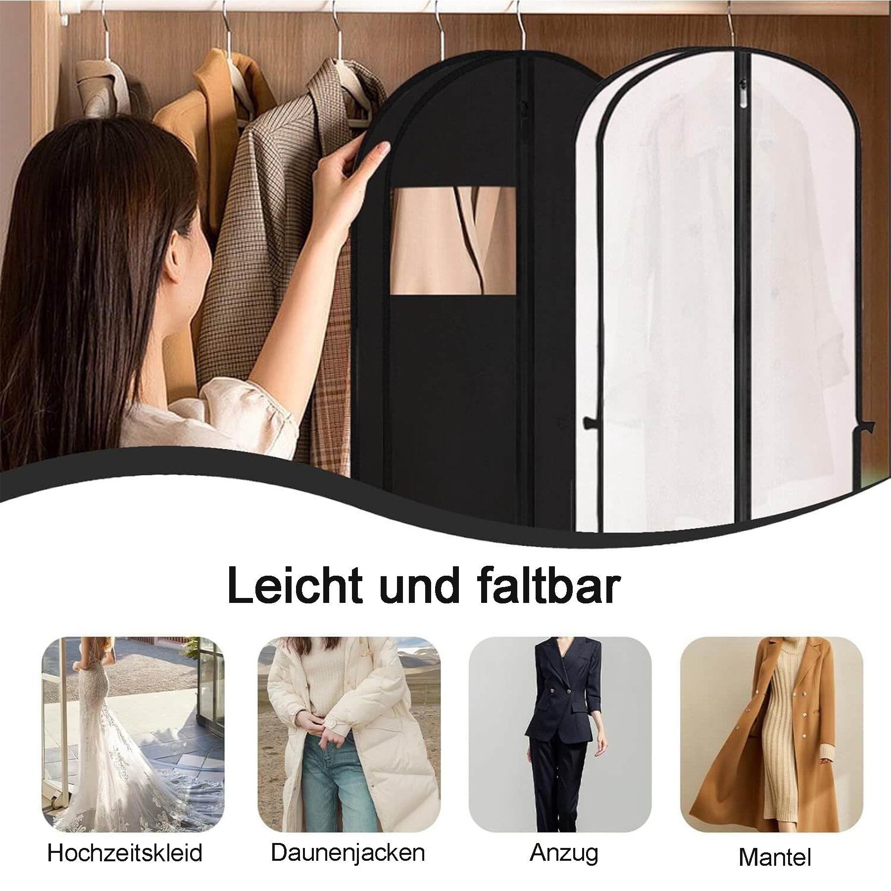 Mutig Kleidersack Kleidersack groß, 2 Stück Kleidersäcke 180*60cm, Anzug Aufbewahrung (Kleid Organizer, Kleiderschutzhülle mit Reißverschluss, Kleiderschutz für Kleid Hemden Wintermantel Sakko Abendkleider Etc)