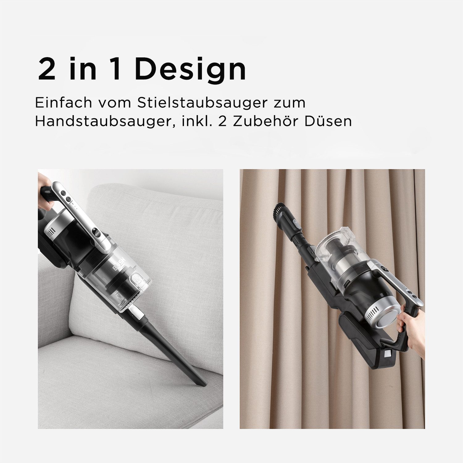 Hanseatic Akku-Hand-und Stielstaubsauger HVS450BMC Akku Staubsauger, LED Beleuchtung, HEPA H12 Filter, 450 W, beutellos, inkl. 3 Jahre Herstellergarantie