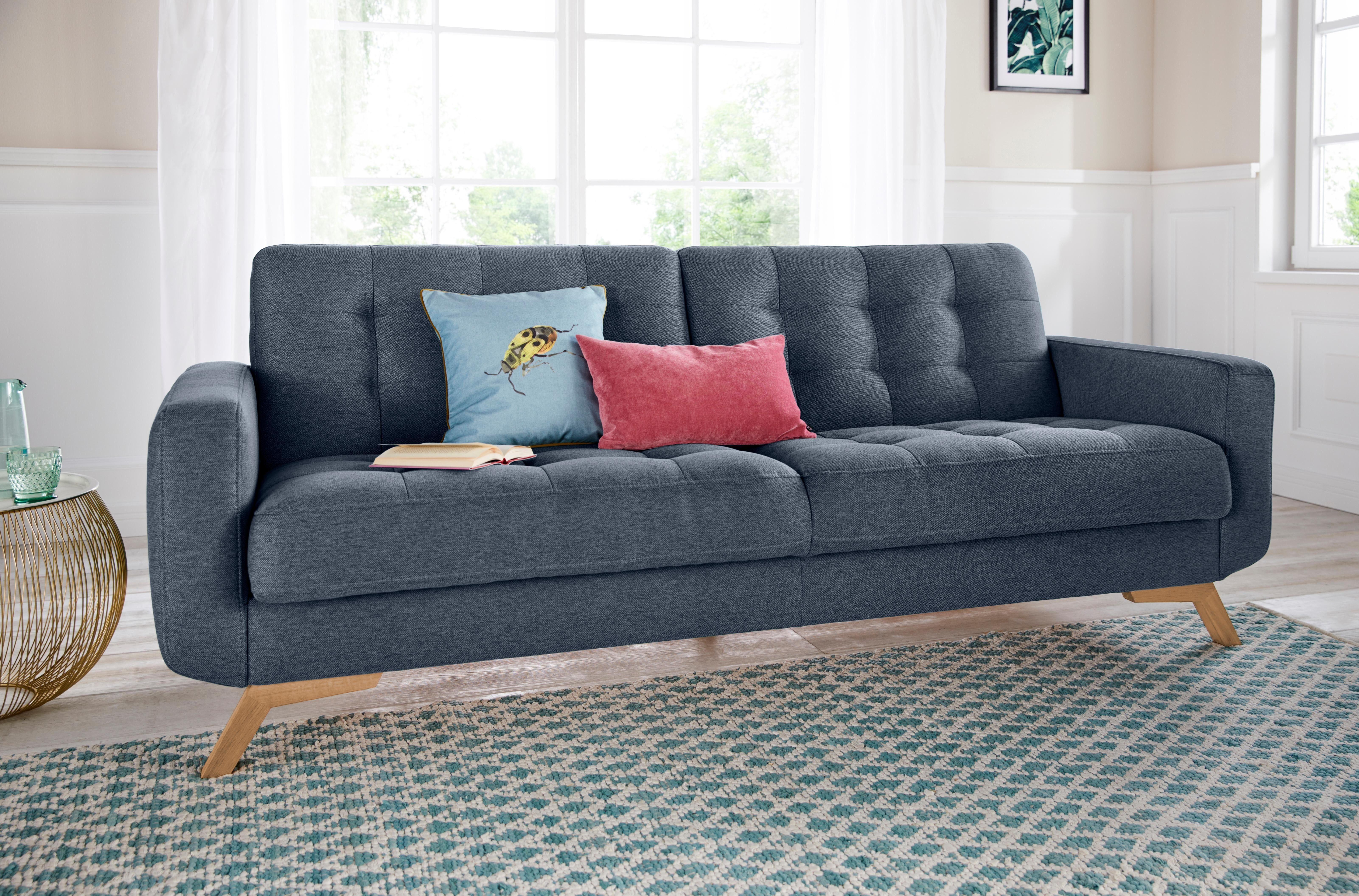 exxpo - sofa fashion 3-Sitzer Fiord, aktuelles Design, tolle Detailverarbeitung im Sitz und Rücken, bequem, wahlweise Kippcouch mit Bettfunktion und Bettkasten, Holzfuß