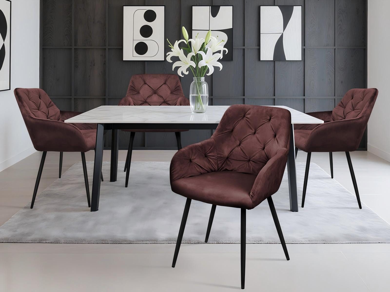 HOMELUX Polsterstuhl Esszimmer Стулья 4er Set, Esszimmerstuhl Küchenstuhl mit Metallbeine (4 St), Sessel, Samt, Polsterstuhl mit Armlehnen