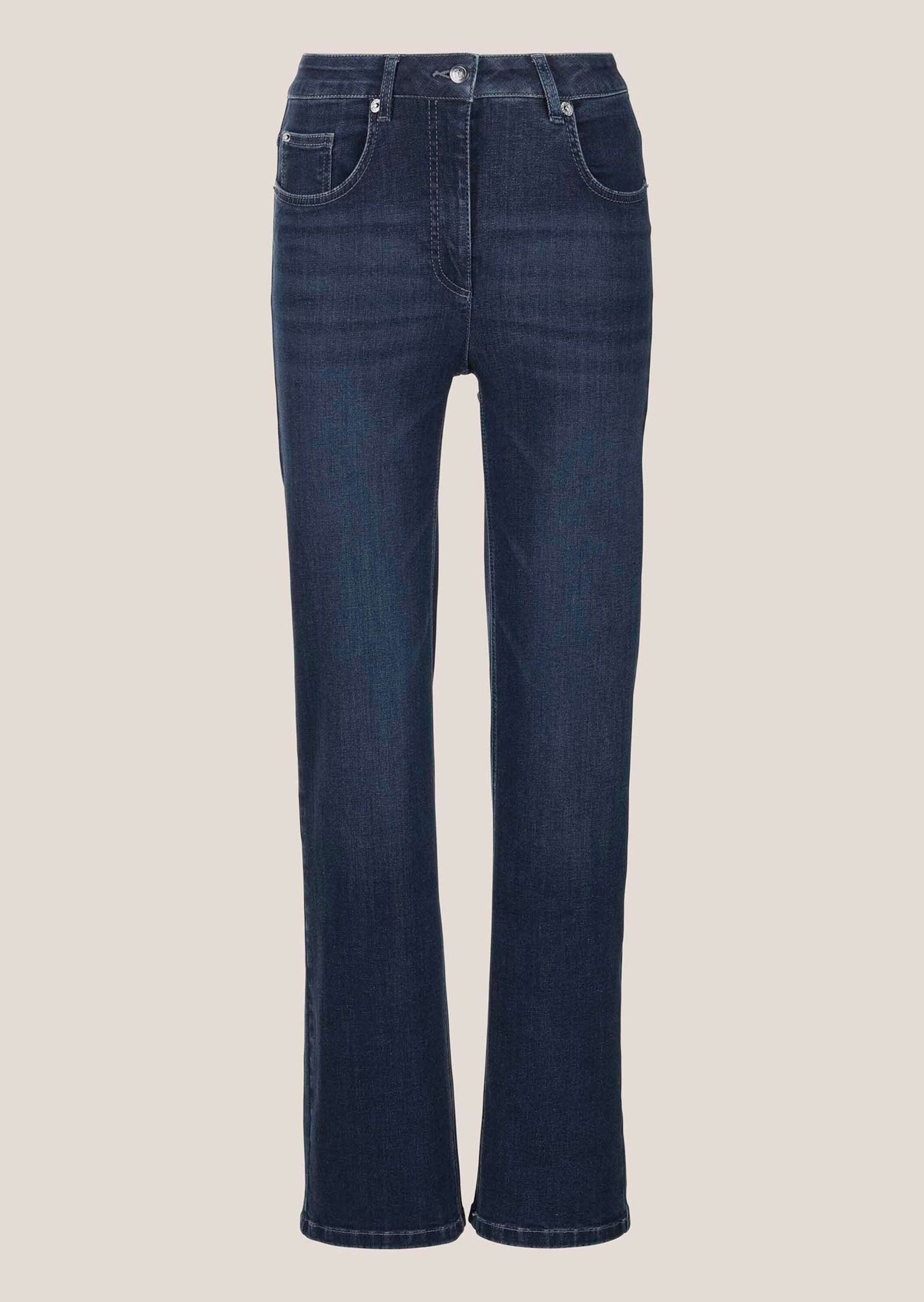 MADELEINE Gerade Jeans Schmale Jeans im Five-Pocket-Style Basichose mit Formbund, Gürtelschlaufen und Knöchellang