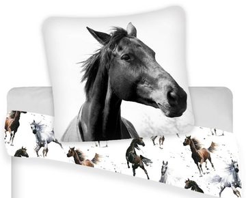 Kinderbettwäsche Wildpferde - Bettwäsche-Set Pferde-Motiv, 135x200 und Handtuch, 70x140, TOP!, Baumwolle, 100% Baumwolle