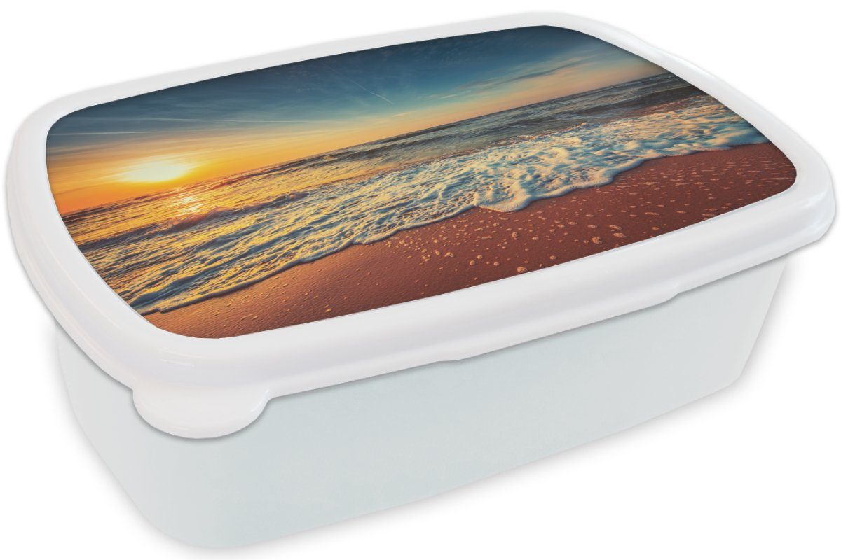 - Gold, Sonnenuntergang - Strand und Lunchbox Mädchen Brotdose, (2-tlg), für Kinder MuchoWow Brotbox für Meer Kunststoff, und - Erwachsene, weiß Jungs