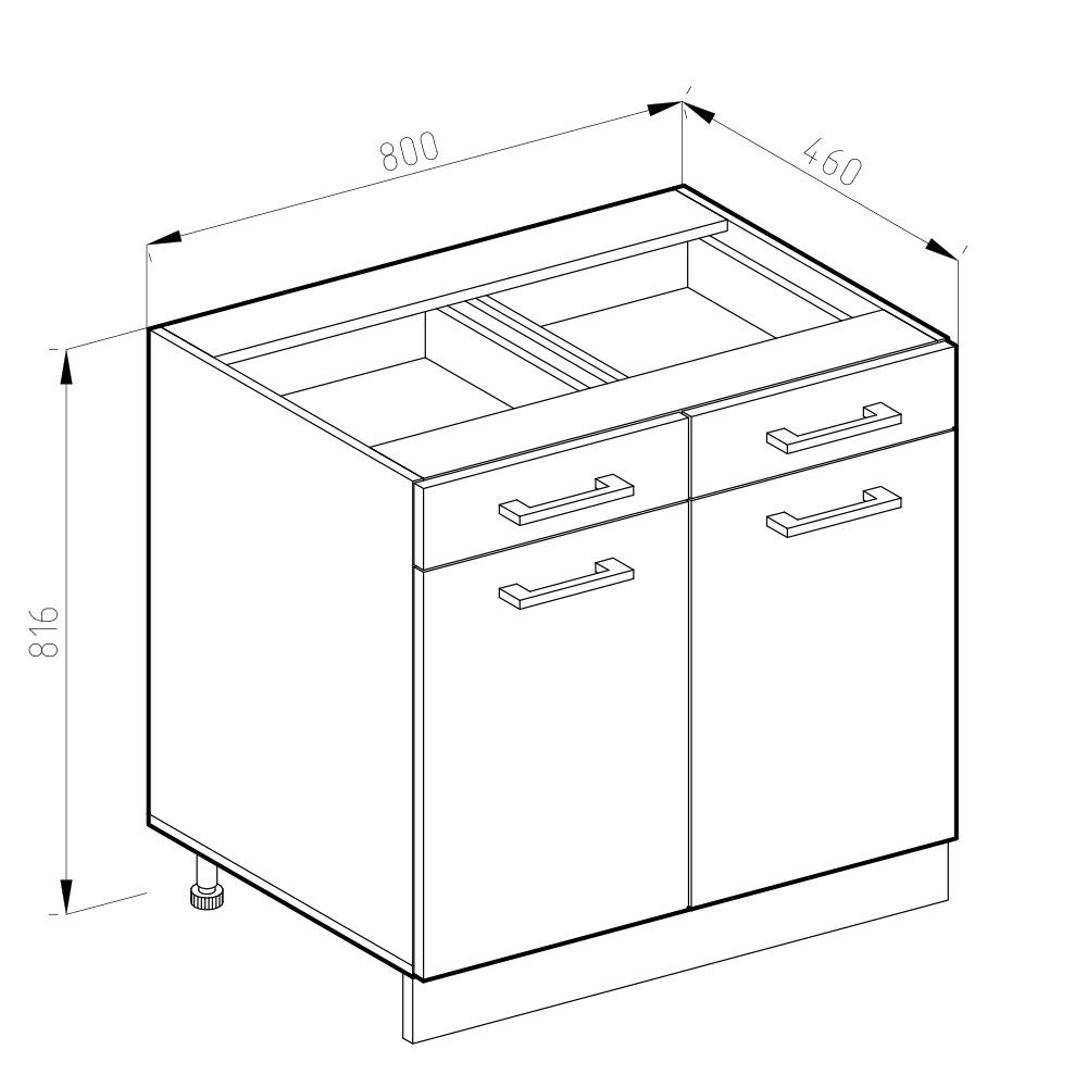 J-Shape 80 Vicco Schubunterschrank Unterschrank cm Anthrazit/Weiß