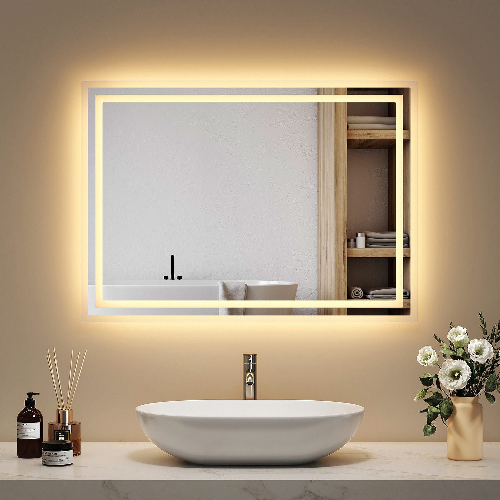 EMKE Badspiegel mit Wand/Touch Schalter LED günstig online kaufen