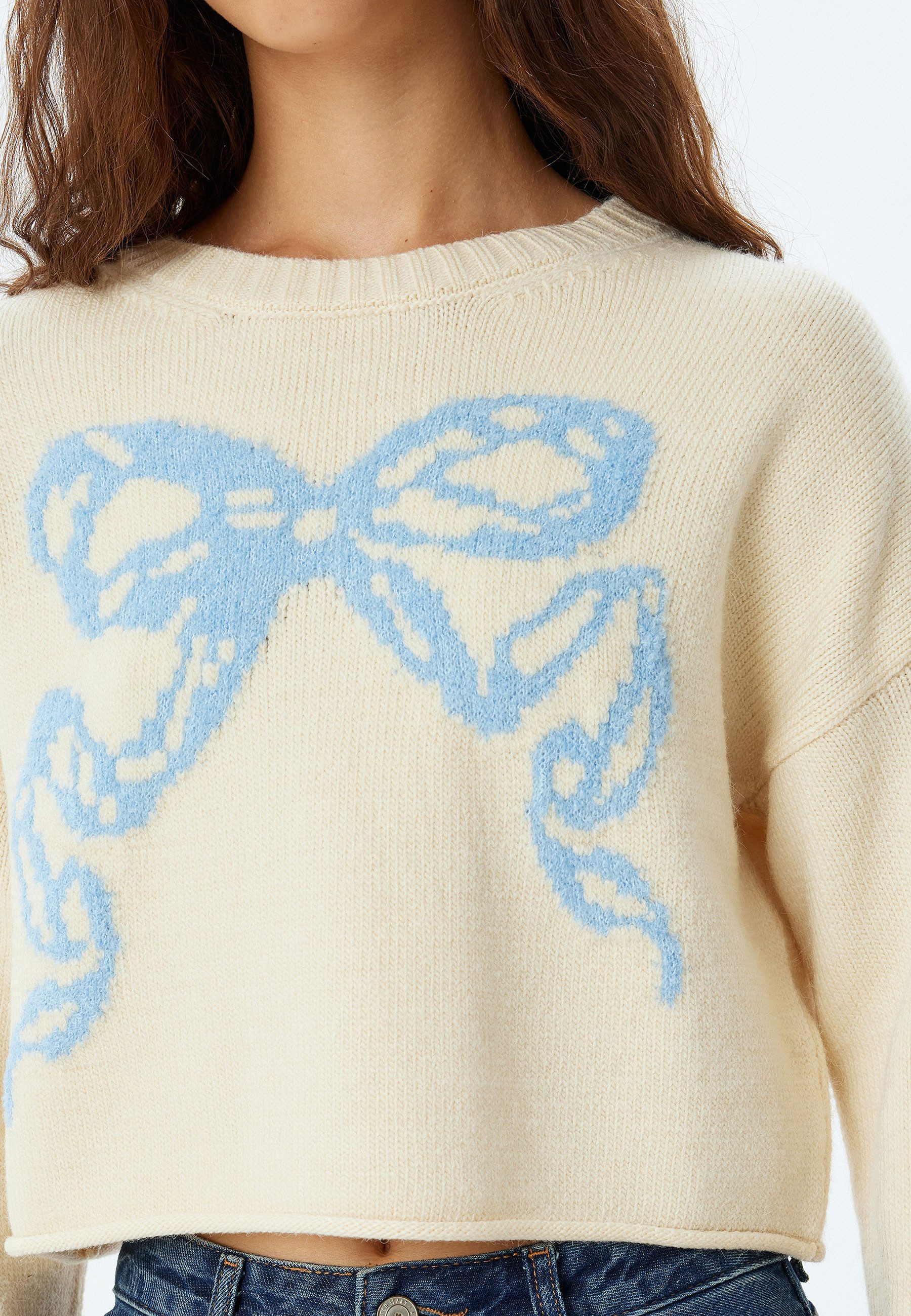Koton Kurzarmpullover Rundhalsausschnitt Mit Schleife Kurzarmpullover