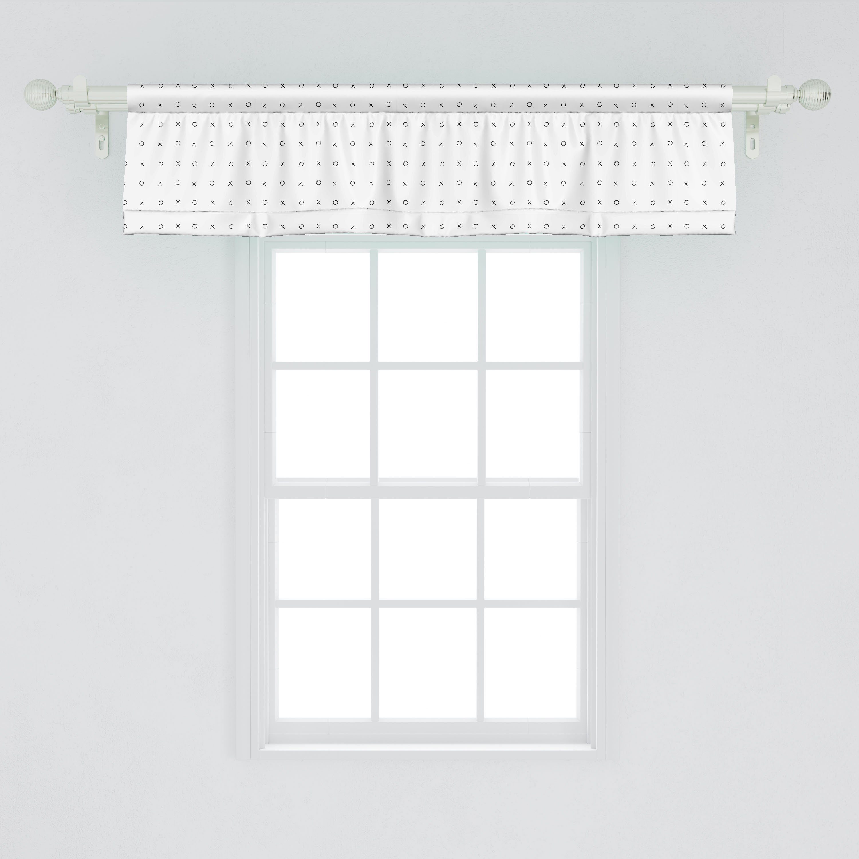 Scheibengardine Vorhang Volant Abakuhaus, für Geometrische Spiel Küche Schlafzimmer mit Xo Stangentasche, Dekor Microfaser, Monochrome
