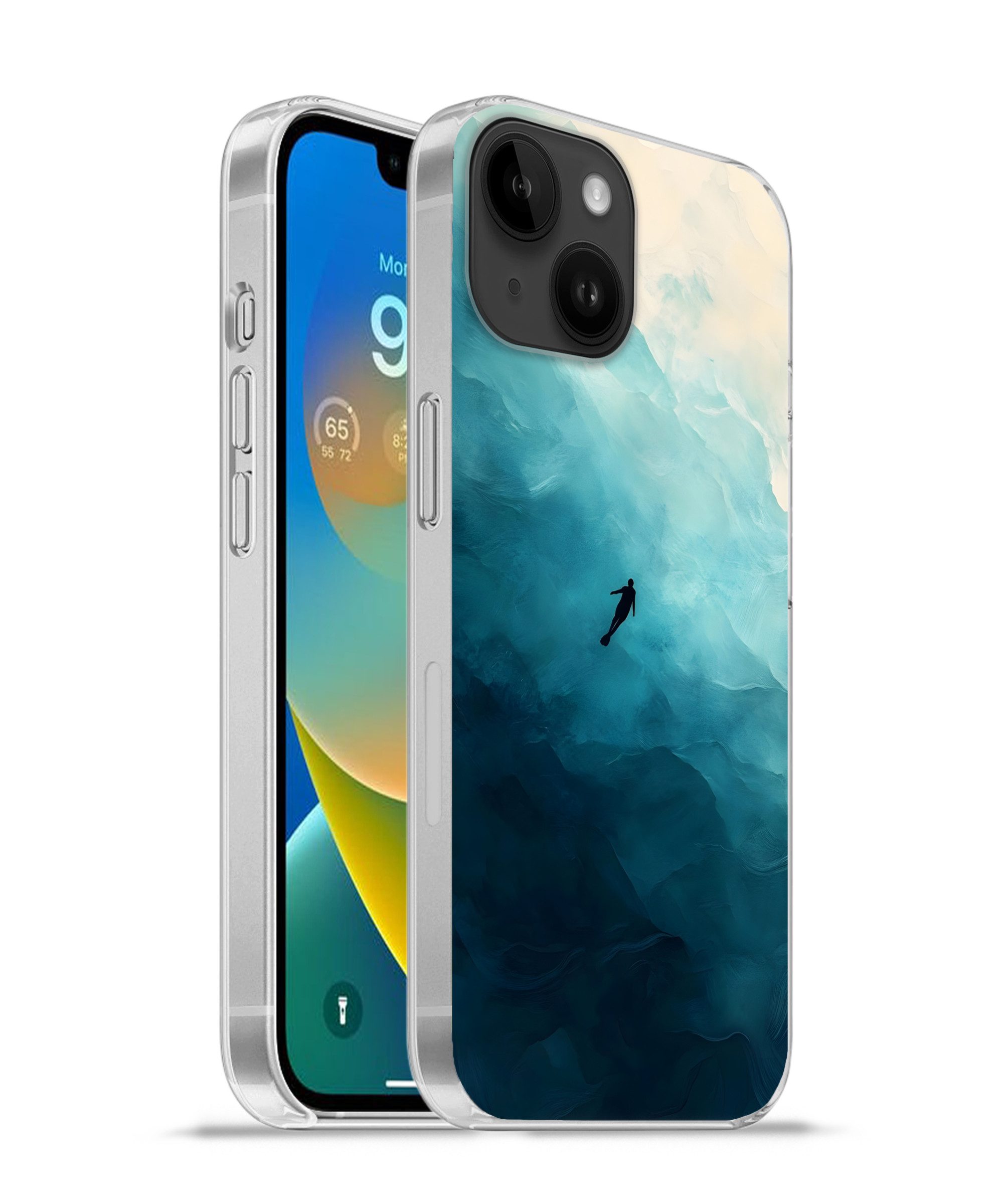 MuchoWow Handyhülle für Apple iPhone 14 Meer - Silhouette - Abstrakt - Blau, Smartphone-Bumper, Print, Handy Schutzhülle Dünn