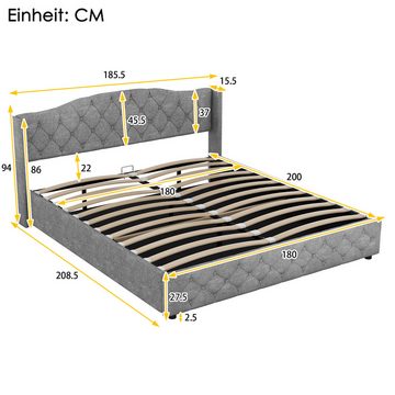 DOPWii Stauraumbett 180x200cm Multifunktionales Flachbett mit hydraulischer Lagerung, Bett mit Stauraum,Grau/Beige