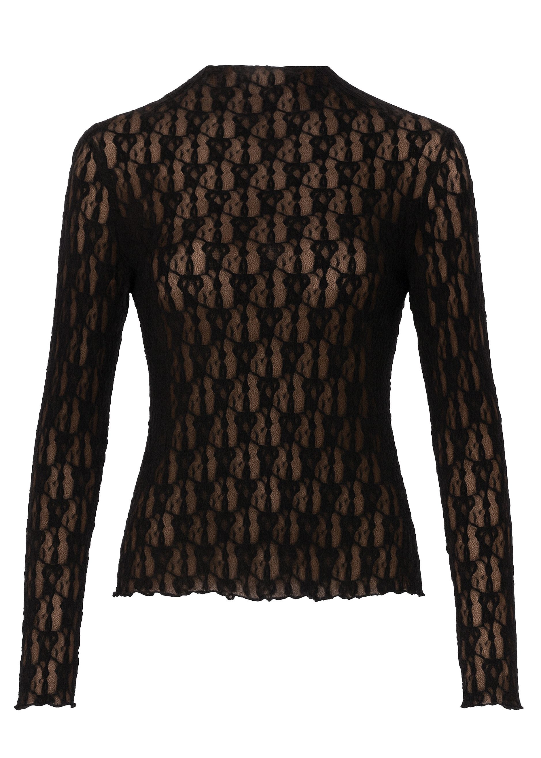 SASSYCLASSY Langarmshirt Langarm Spitzenshirt für Damen Figurbetontes Shirt aus transparenter Spitze mit floralem Muster