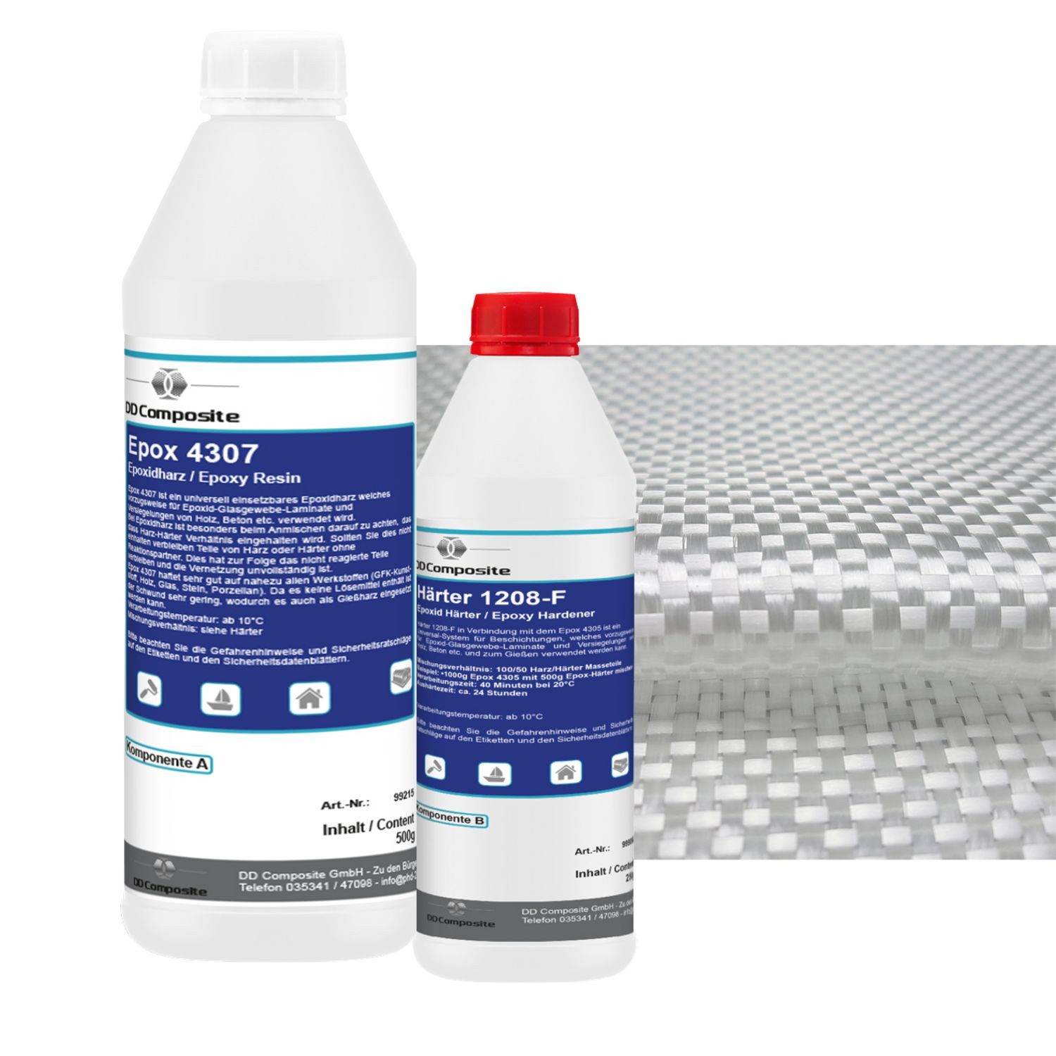 DD Composite Reparatur-Set 750g GFK Epoxidharz + 1m² Rovinggewebe 300g/m² -Leinwand-, Reparatur-Set, 1-St., Reparaturen im Behälterbau, Rohrleitungsbau, Fahrzeugbau, Formenbau, hohe Klebkraft