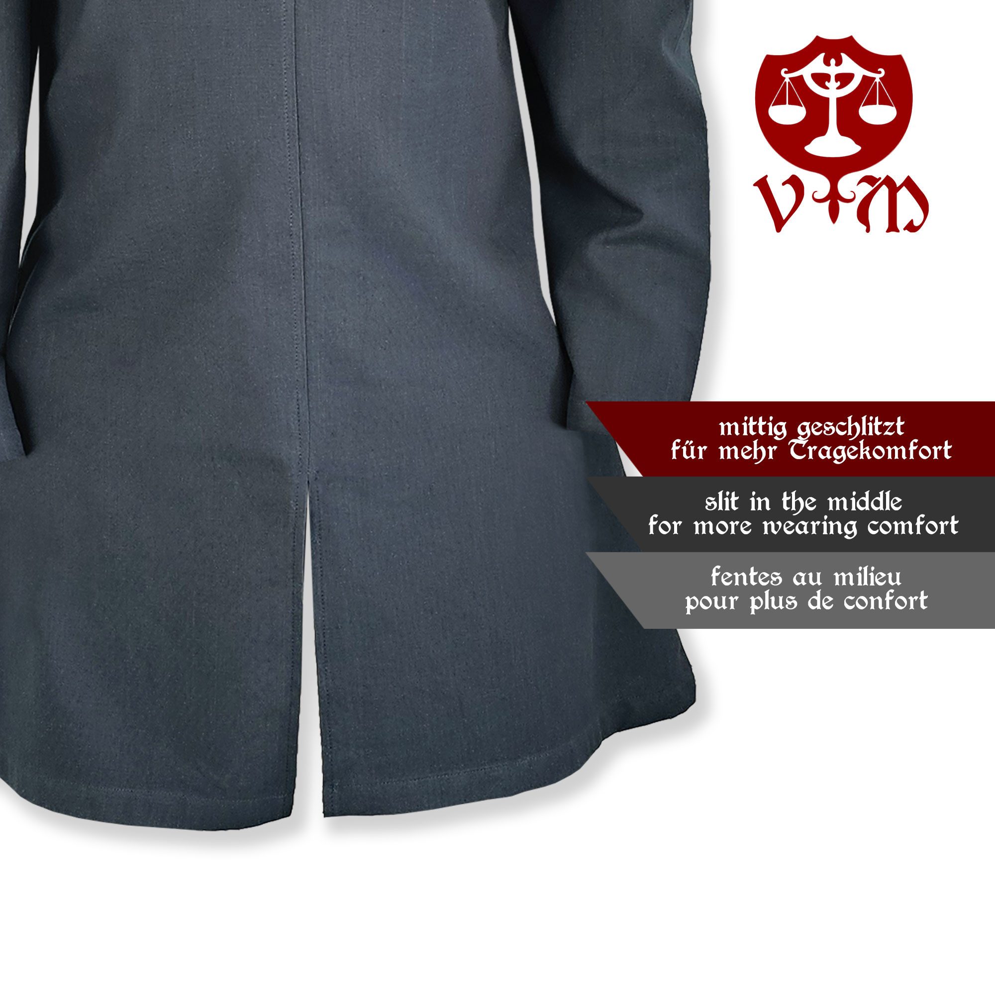 Vehi Mercatus Wikinger-Kostüm Schlichte Mittelalter Tunika langarm Blau "Malte"