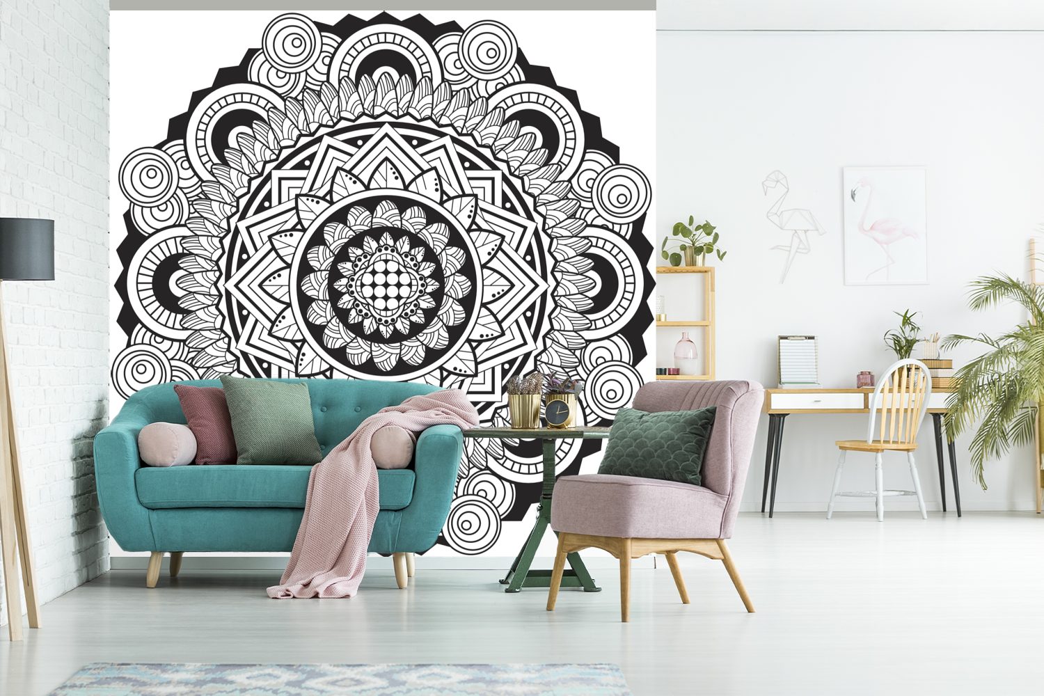 (5 Wohnzimmer MuchoWow Wandtapete für bedruckt, Tapete Vinyl Matt, St), Mandala Fototapete oder verschnörkelt, Schlafzimmer,