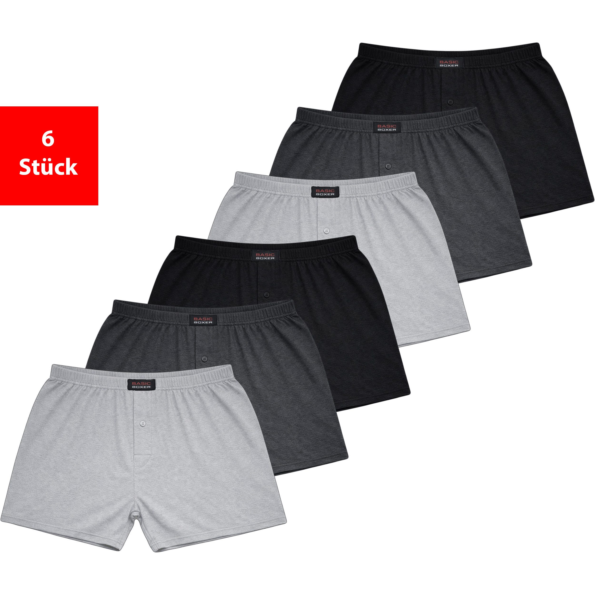 Fashionschmiede Boxershorts Herren Boxershorts Baumwolle 3er-9er Pack Eingriff Unterwäsche (Set, 6-St., 6er-Pack) 100% Baumwolle, Komfortbund, große Größen S–6XL