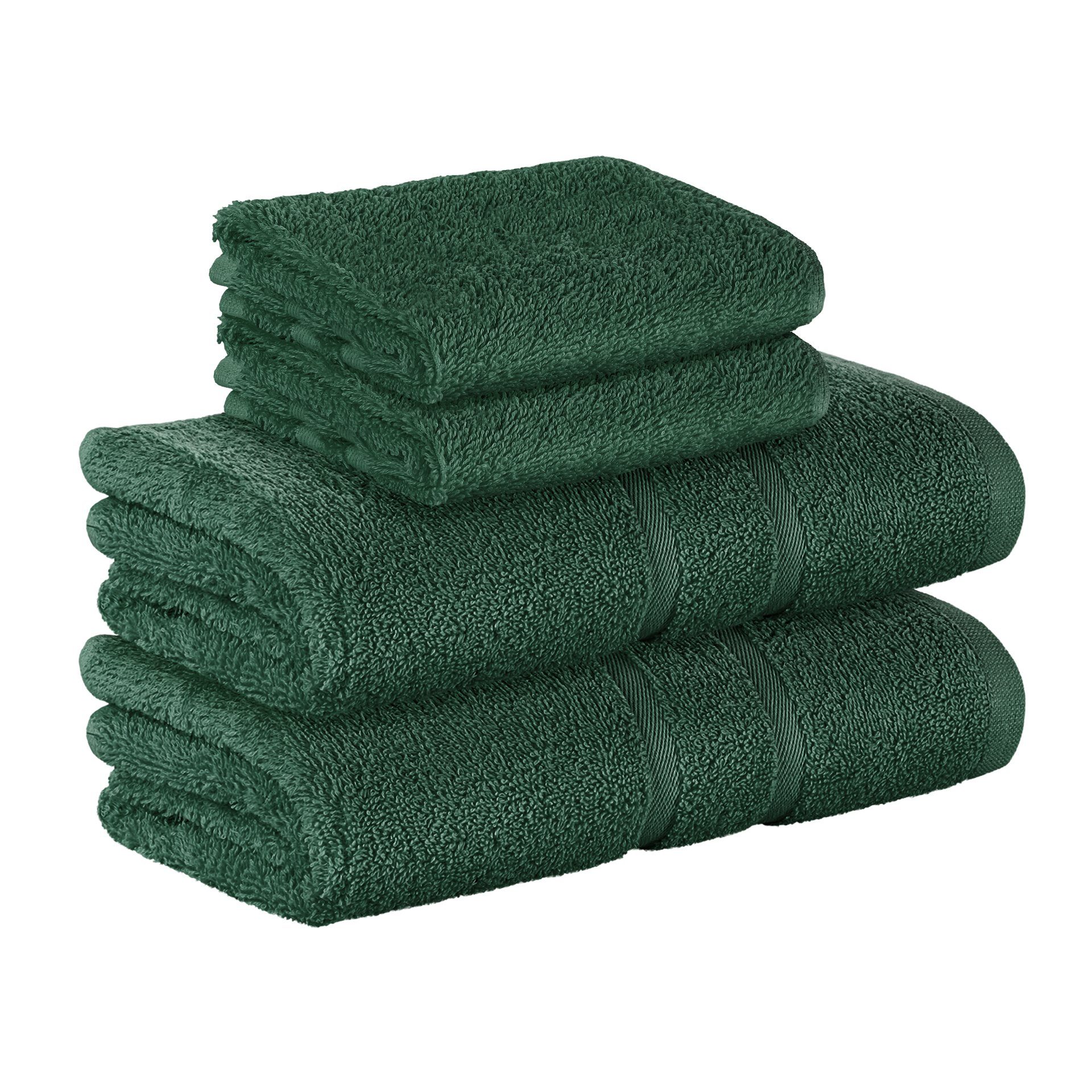 StickandShine Handtuch 2x Gästehandtuch 2x Handtücher als SET in verschiedenen Farben (4 Teilig) 100% Baumwolle 500 GSM Frottee 4er Handtuch Pack, 100% Baumwolle 500GSM Dunkelgrün