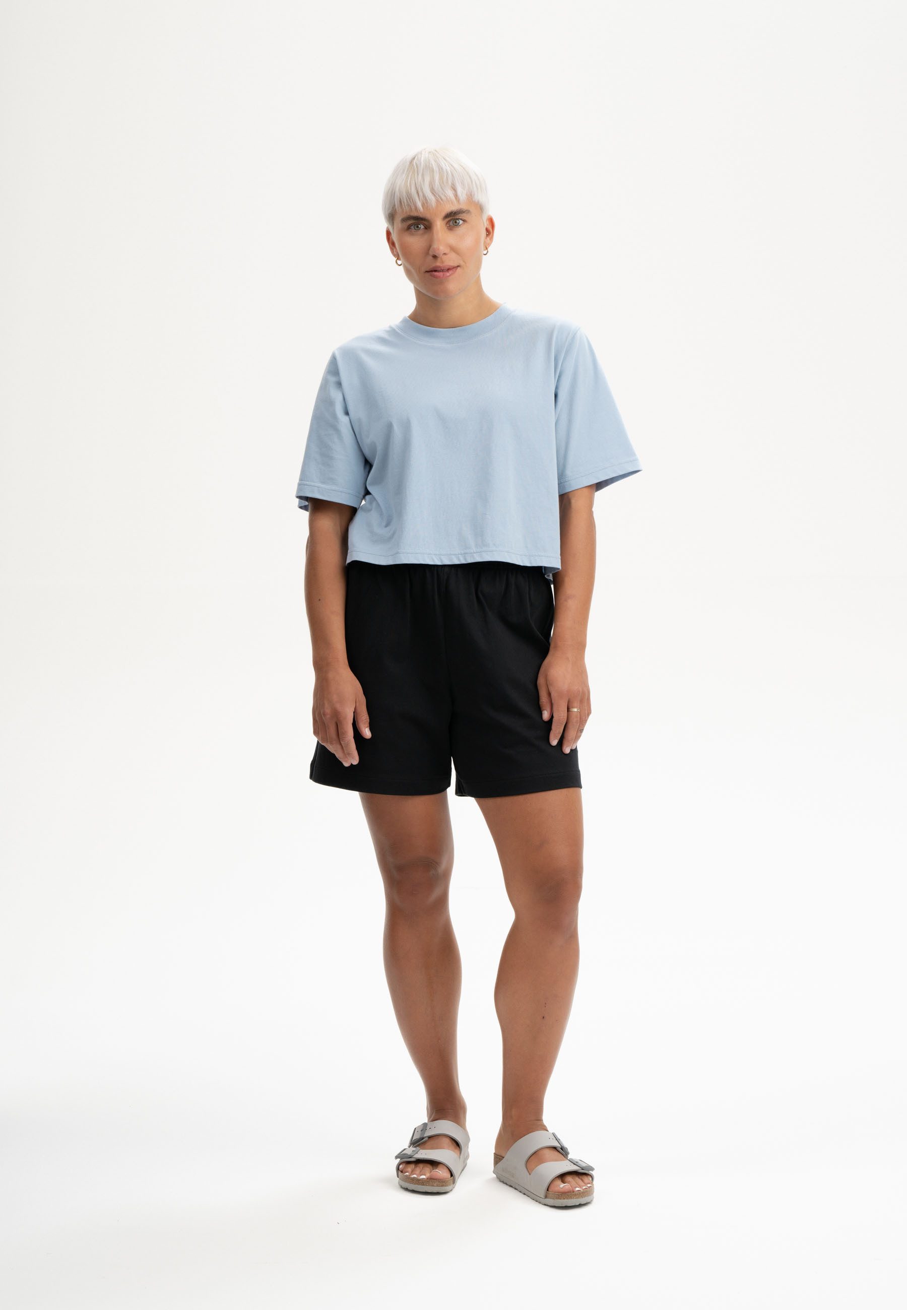 MELA Kurzarmshirt Cropped T-Shirt Style DESNA Fein gerippter Kragen