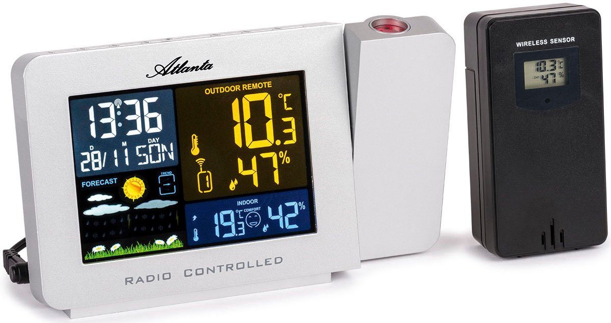 Atlanta Projektionswecker 1887/19 Quarzwecker,Schlafzimmer,Wohnzimmer,digital, Außen- u. Innentemperatur