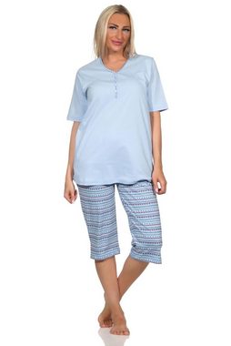 Normann Pyjama Damen kurzarm Capri Schlafanzug im Ethnolook - auch in Übergrössen