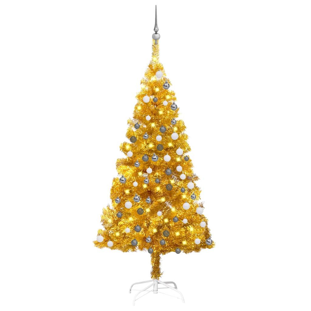 vidaXL Künstlicher Weihnachtsbaum Künstlicher Weihnachtsbaum mit LEDs Kugeln Golden 150cm PET