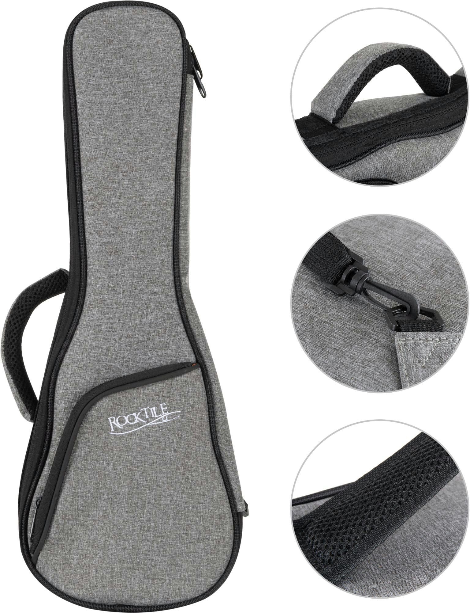 Rocktile Gitarrentasche Tasche für Sopran-Ukulele Grau, Gigbag & reißfestes, wasserabweisendes Außenmaterial