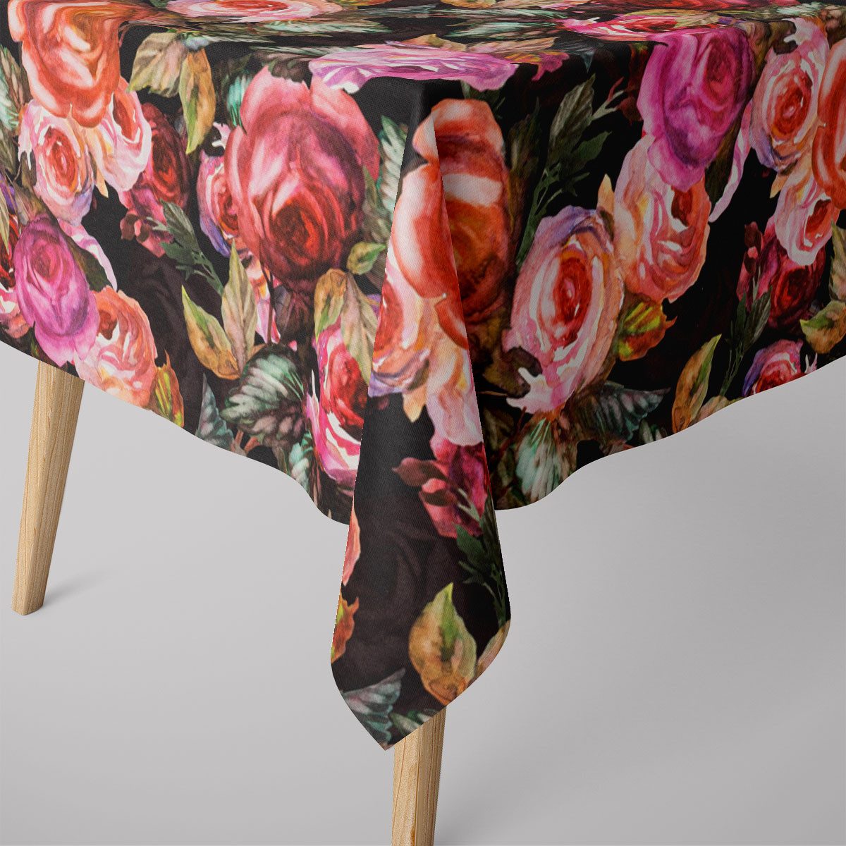 SCHÖNER LEBEN. Tischdecke Tischdecke Rosetta Rosen schwarz div. Größen, handmade