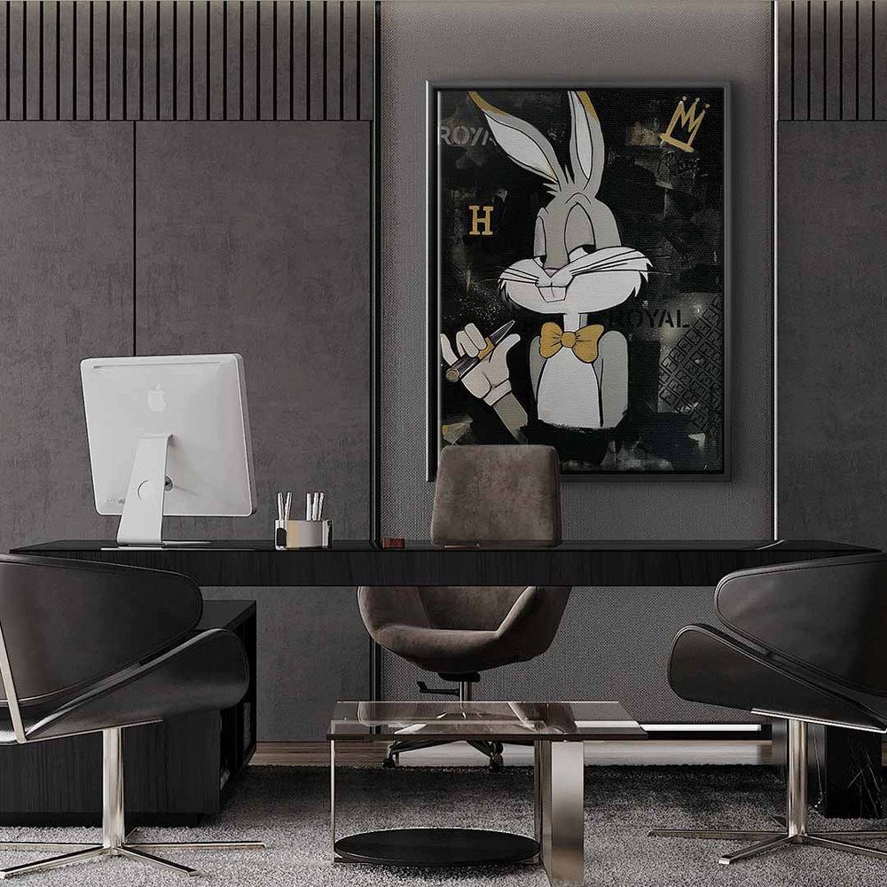 DOTCOMCANVAS® Leinwandbild, Premium Motivationsbild Wandbild Rahmen - Elegant silberner PopArt - Bunny
