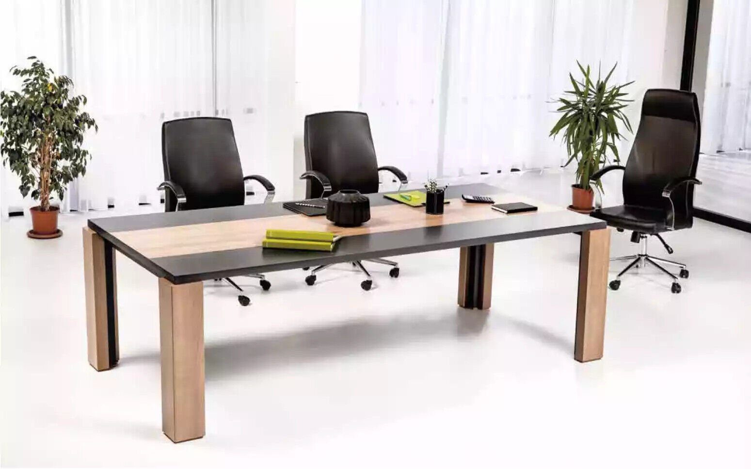 JVmoebel Konferenztisch Meeting Table Besprechungstisch Konferenztisch Schwarz Braun 226cm (1-St., Konferenztisch)
