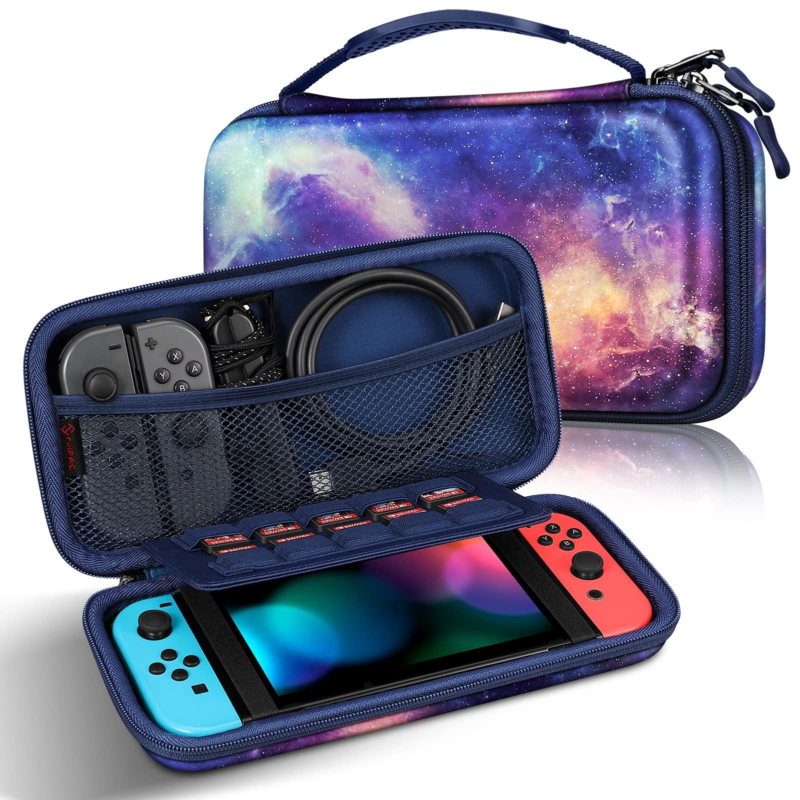 Fintie Tasche für Nintendo Switch/Switch OLED Modell-Aufbewahrungstasche Case Gaming-Controller (Hülle mit 10 Spielkartenhaltern und Haltegurt, für Nintendo Switch Konsole und Zubehör)