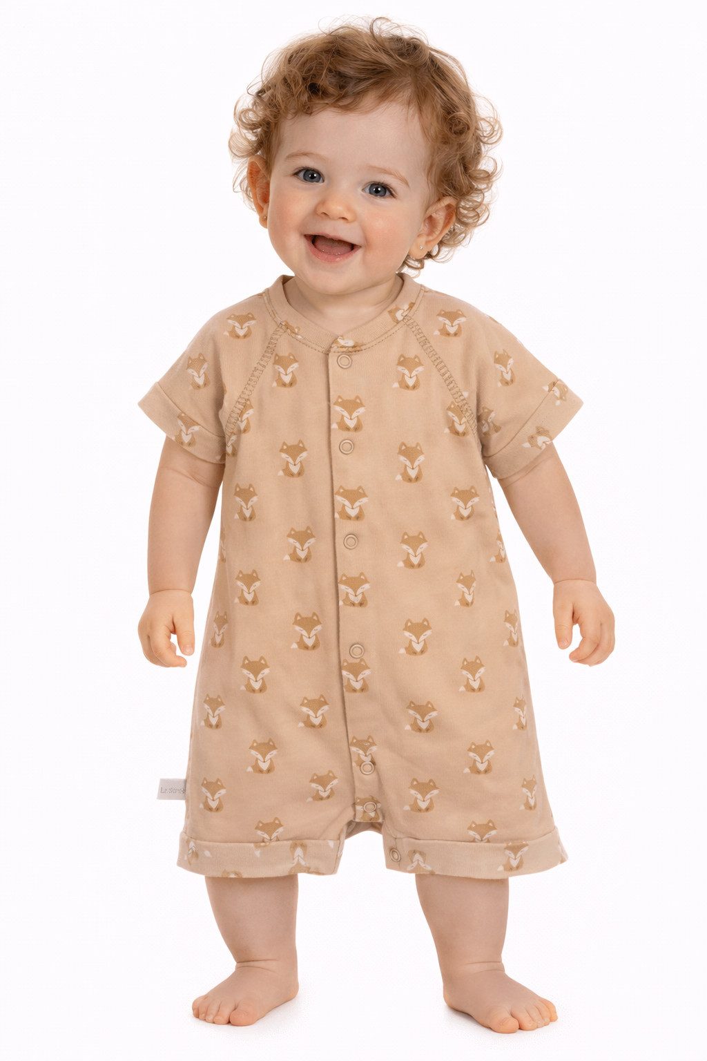 La Bortini Spieler Baby Romper kurzer Strampler in Beige mit Fuchsen aus reiner Baumwolle, 44 50 56 62 68 74 80