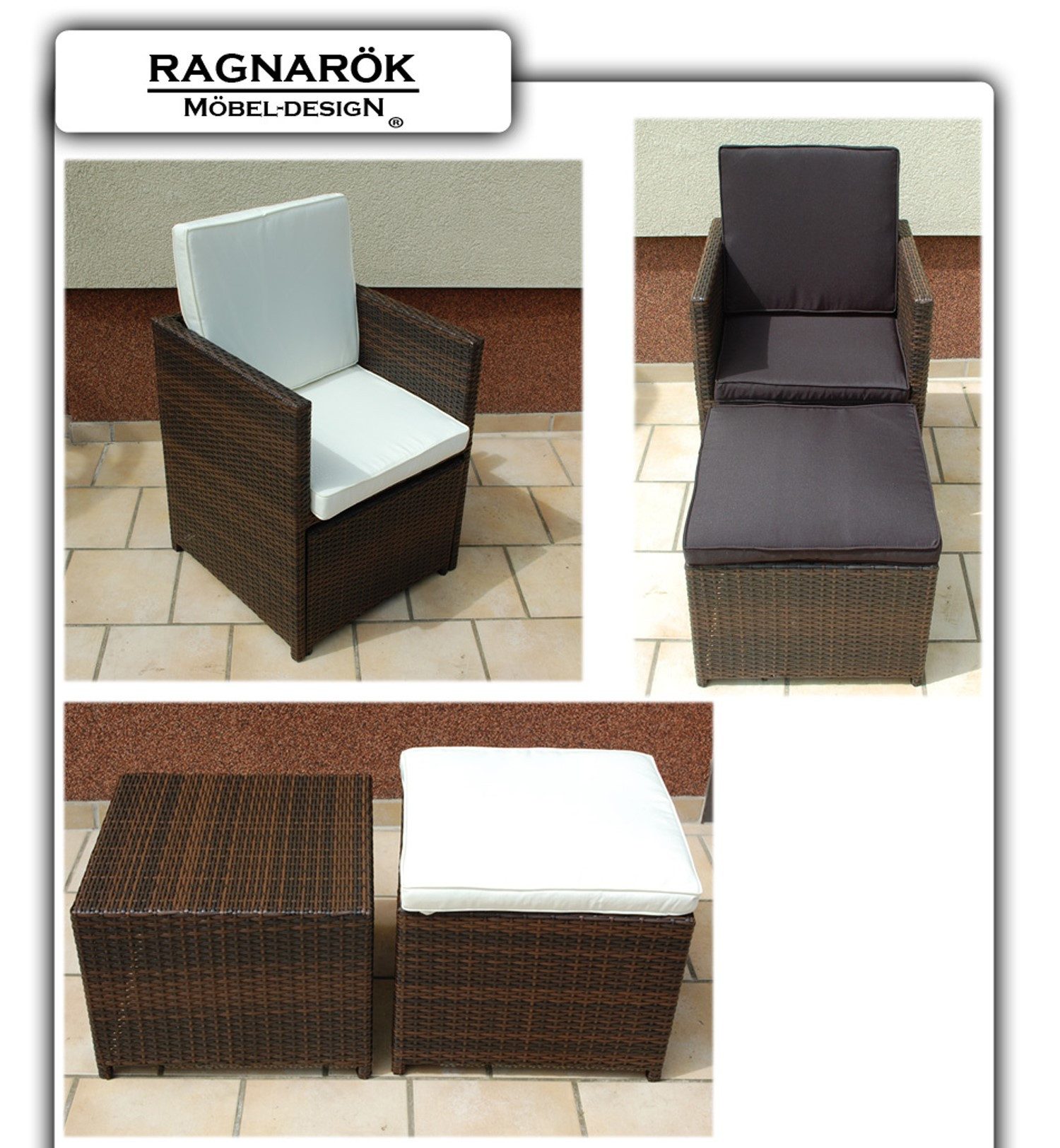 Ragnarök Möbel-Design Garten-Essgruppe Heimdall Esstisch Set 6+4, (Set, Polyrattan, Alu), Würfelsystem